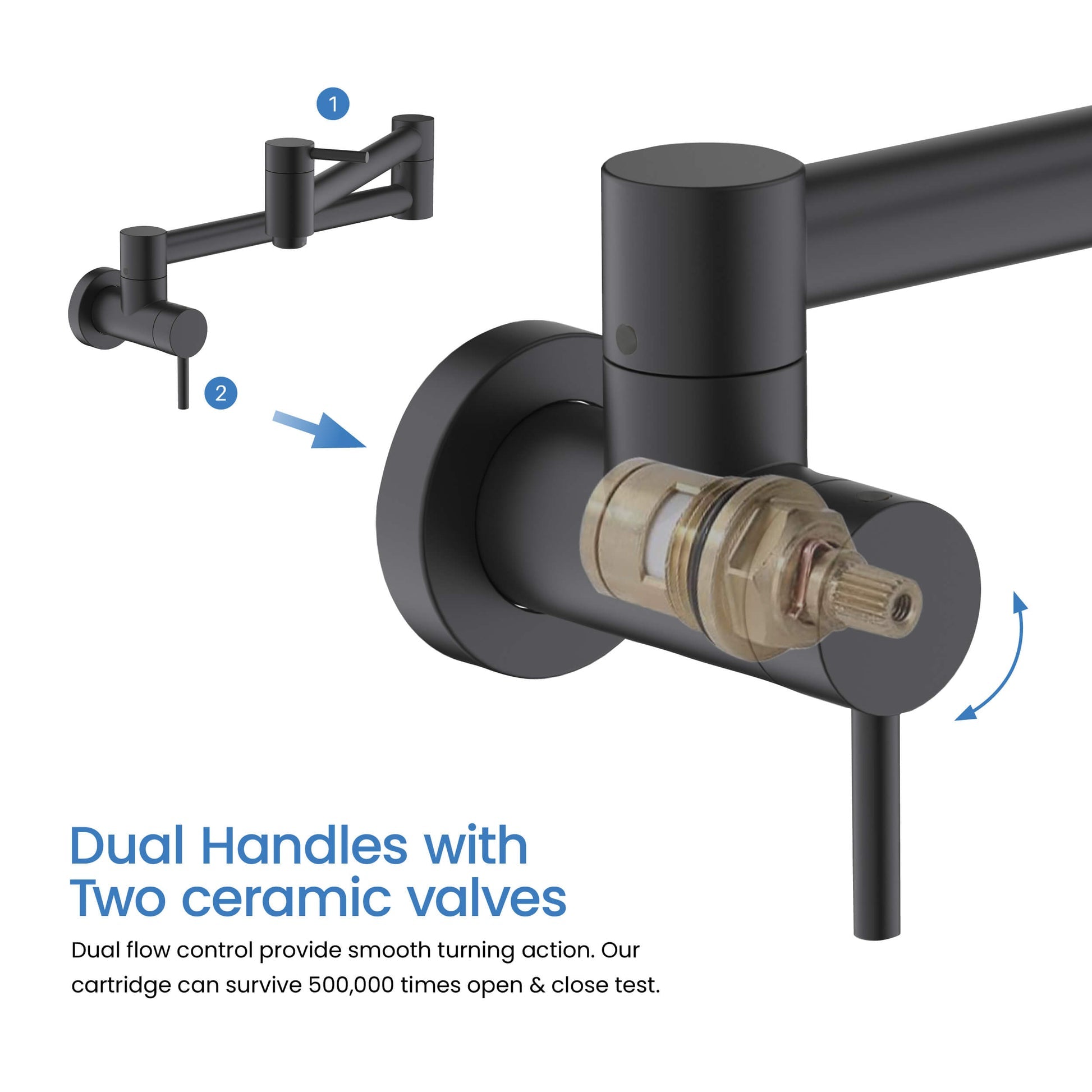 Kibi Circular Kitchen Pot Filler In Matte Black Finish - KPF601MB