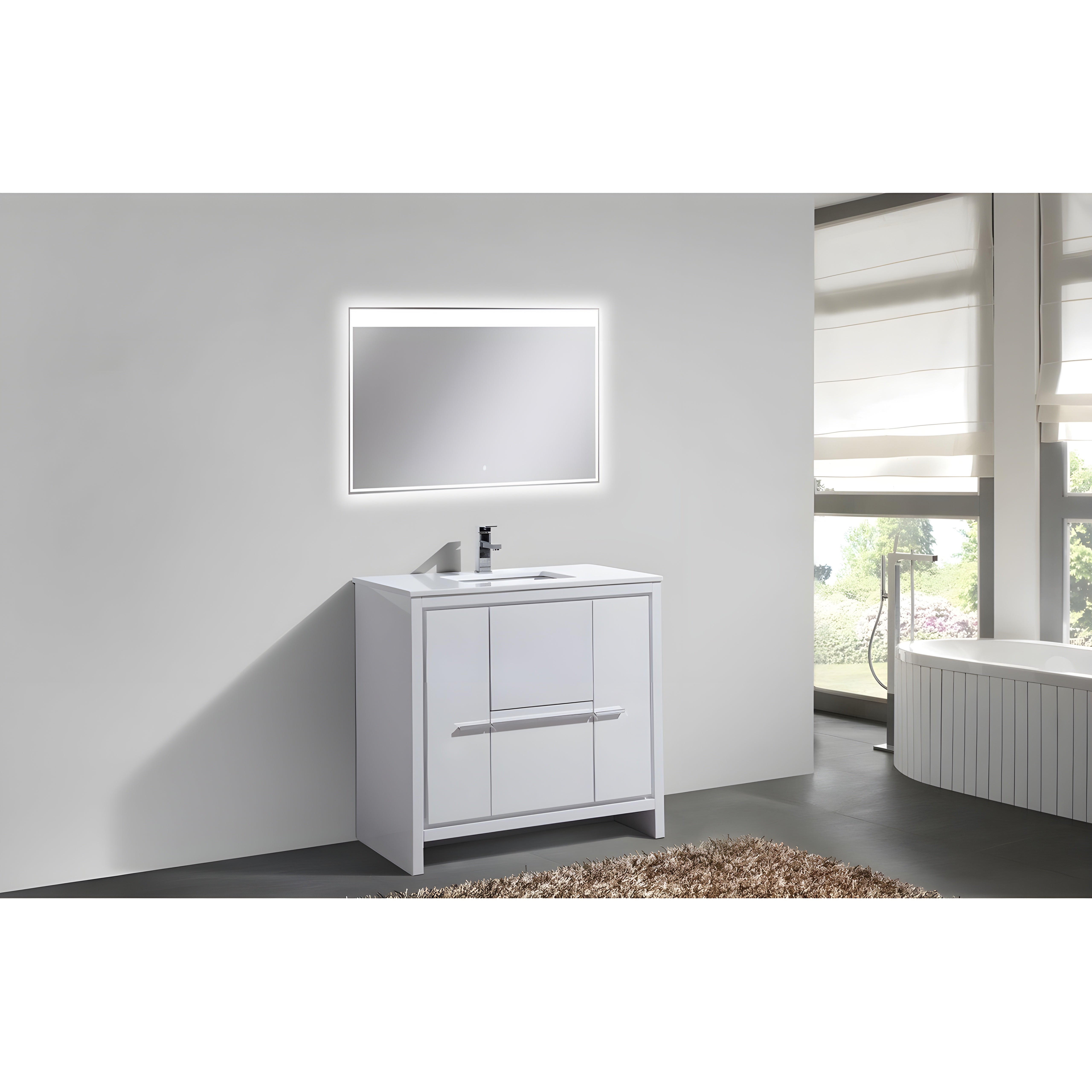 KubeBath Dolce 36 in. Single Sink Modern Bathroom Vanity with White Quartz Counter-Top - AD636GW