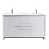 KubeBath Dolce 60 in. Freestanding Double Sink Modern Bathroom Vanity with White Quartz Counter-Top and Cabinet Color Options - AD660DGW