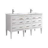 KubeBath Eiffel 60 in. Double Sink Vanity with Quartz Counter Top and White Lacquer Cabinets - E60-GW