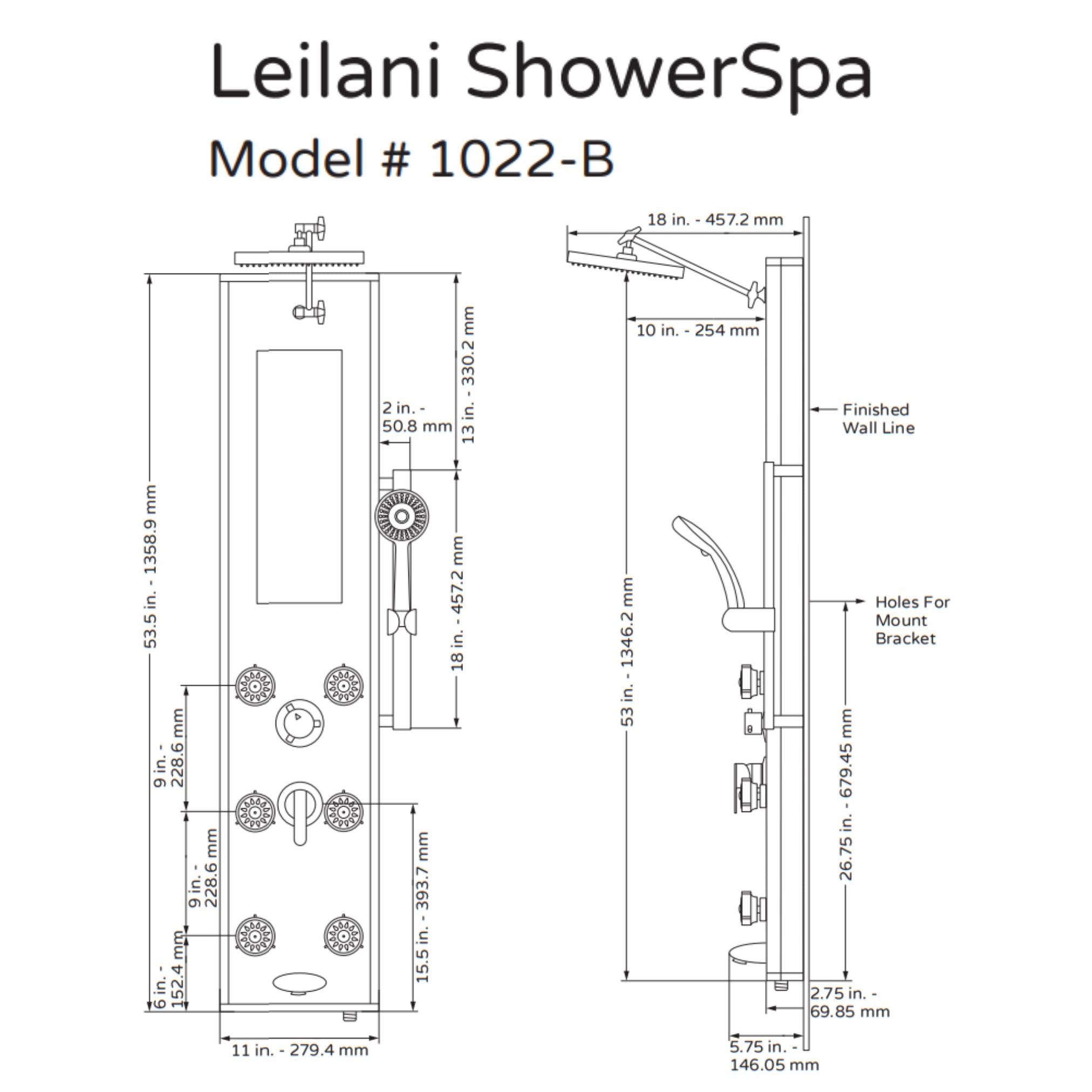 Pulse Showerspas Black Glass Shower Panel - Leilani Showerspa 1022-B