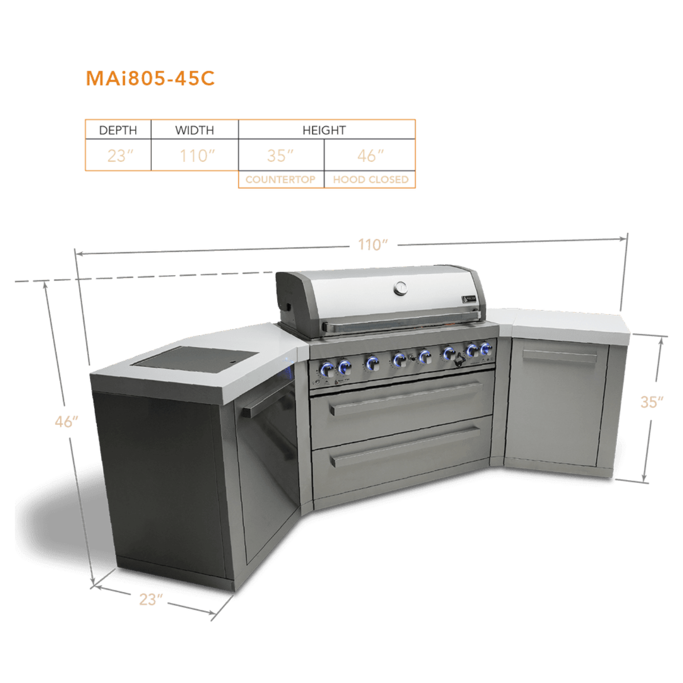 Mont Alpi 6-Burner Island With 45-Degree Corners - MAi805-45