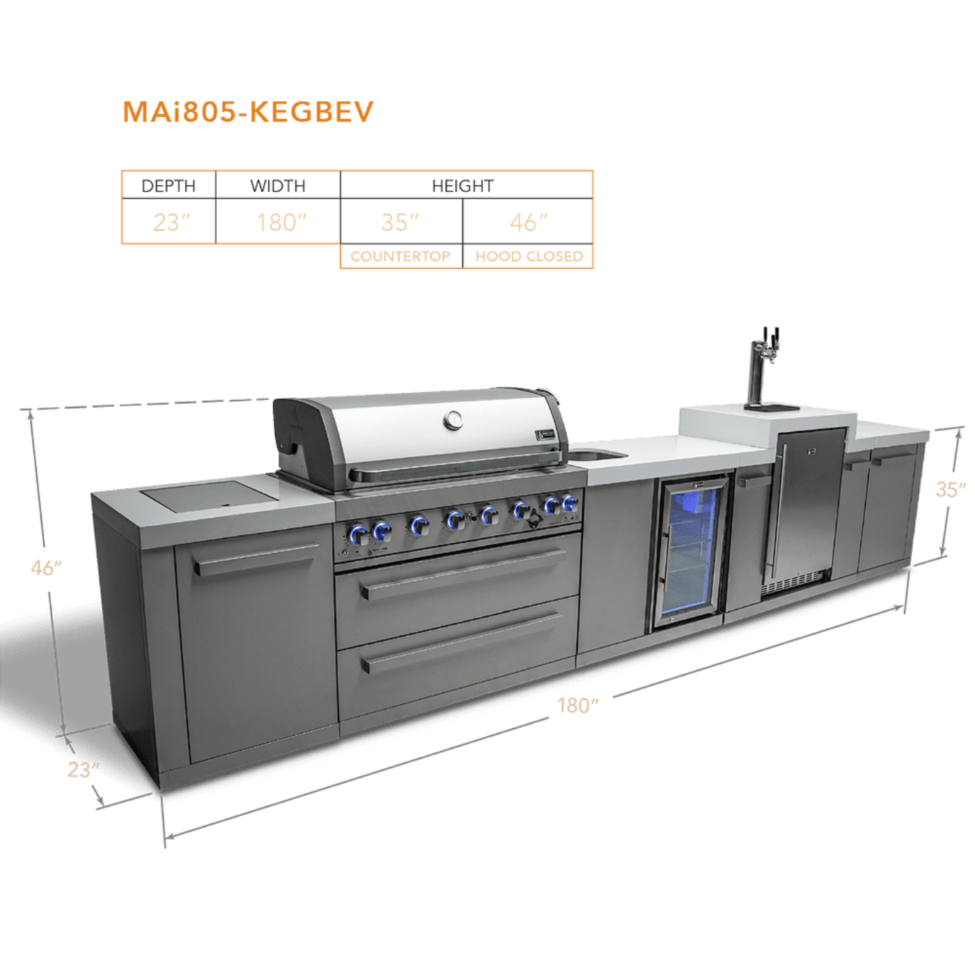 Mont Alpi 6-Burner Island With a Kegerator and a Beverage Center - MAi805-KEGBEV