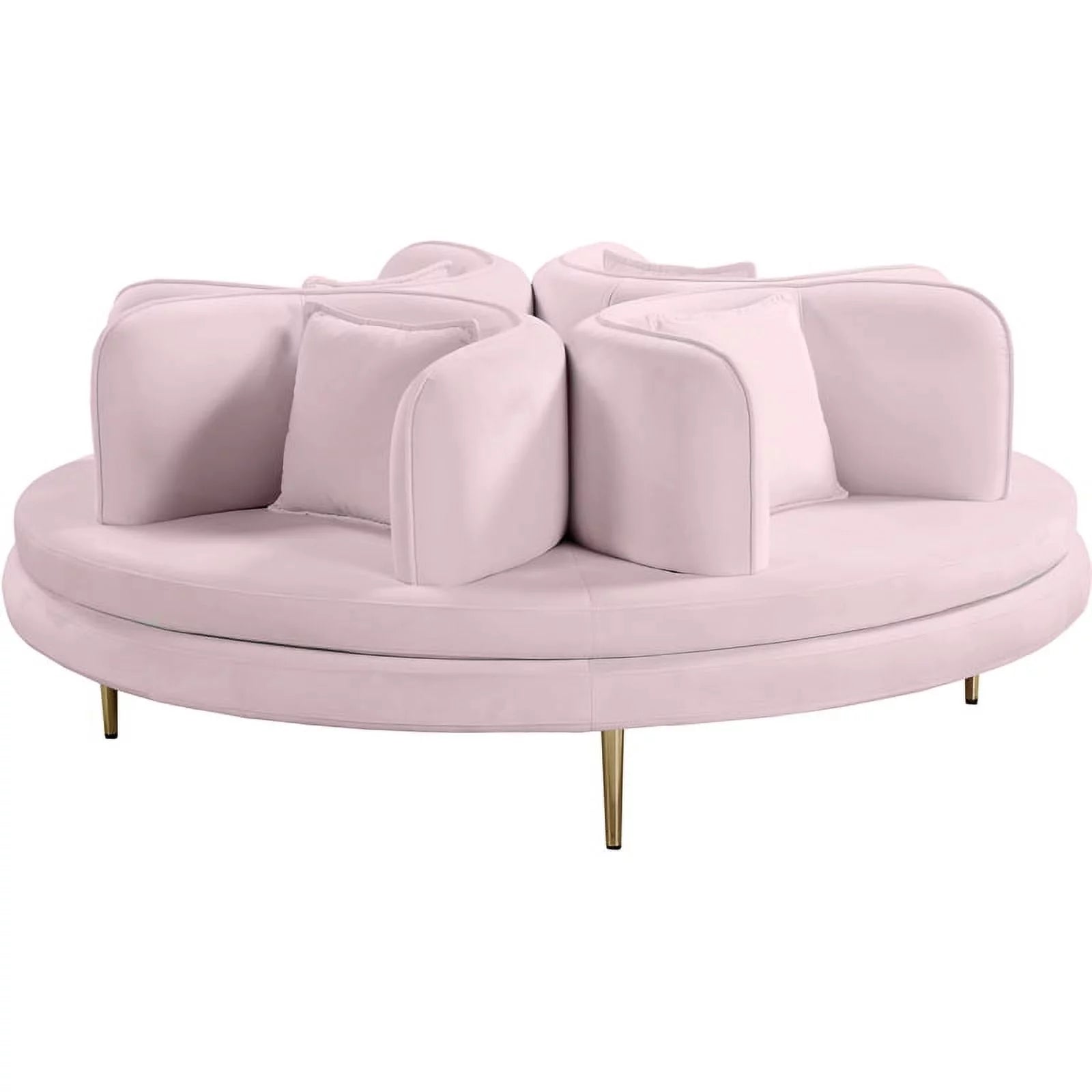 Meridian Furniture Circlet Pink Velvet Roundabout Sofa with Gold Iron Legs - 627Pink