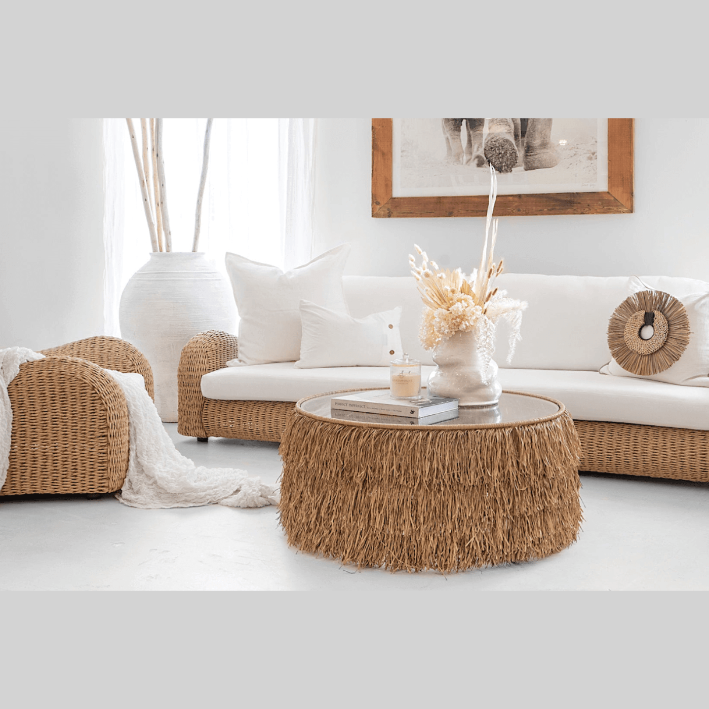 OUTSY Katalina 3-Piece Outdoor and Backyard Poly Hyacinth Furniture Set with Aluminum Frame - 0AKA-08-BR-R