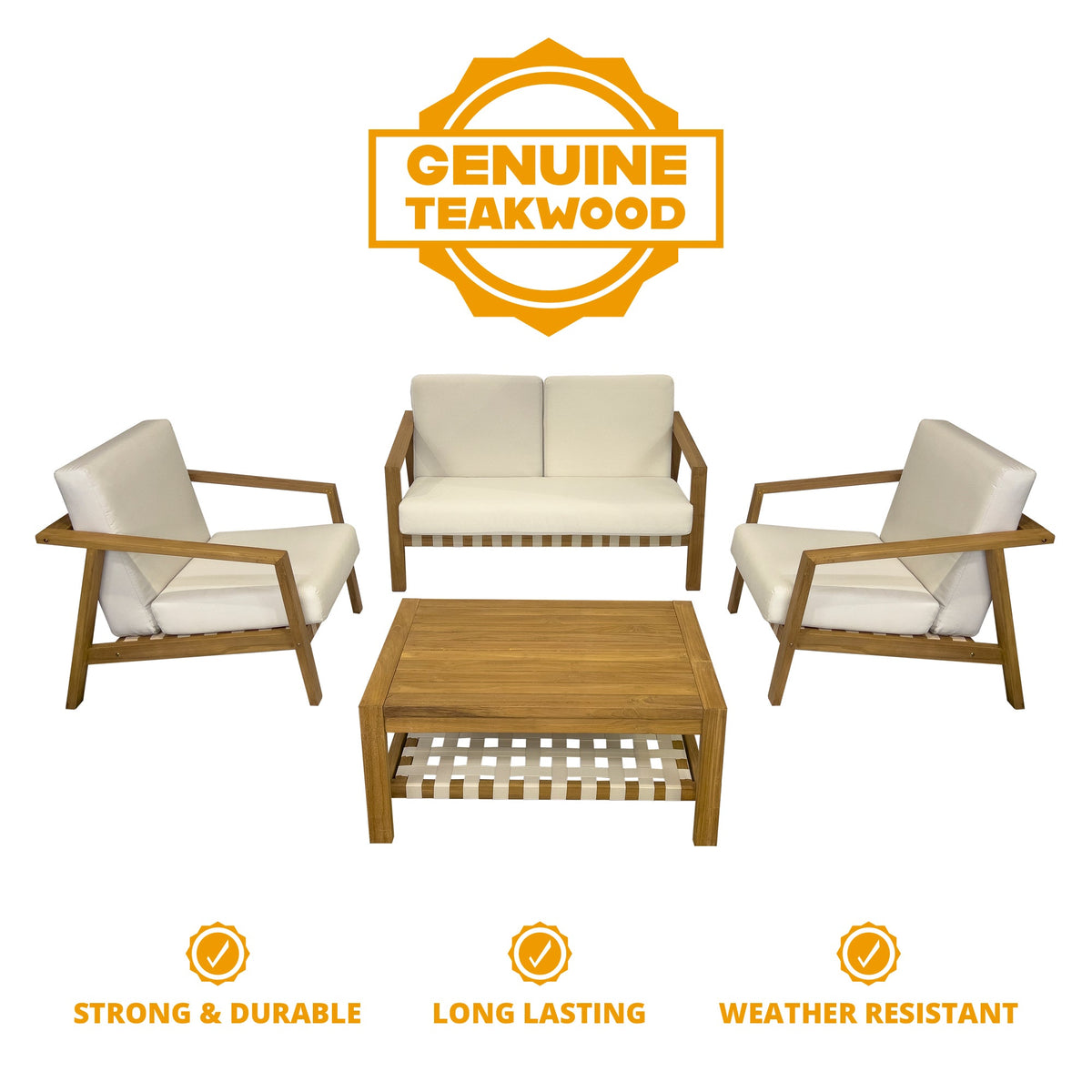 Luna 4-Piece Teakwood Deep Seating Patio Set