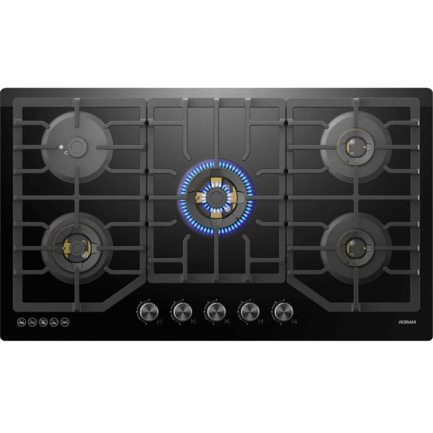ROBAM 36-Inch 5-Burner Gas Cooktop with Brass Burners in Black - ZG9500B