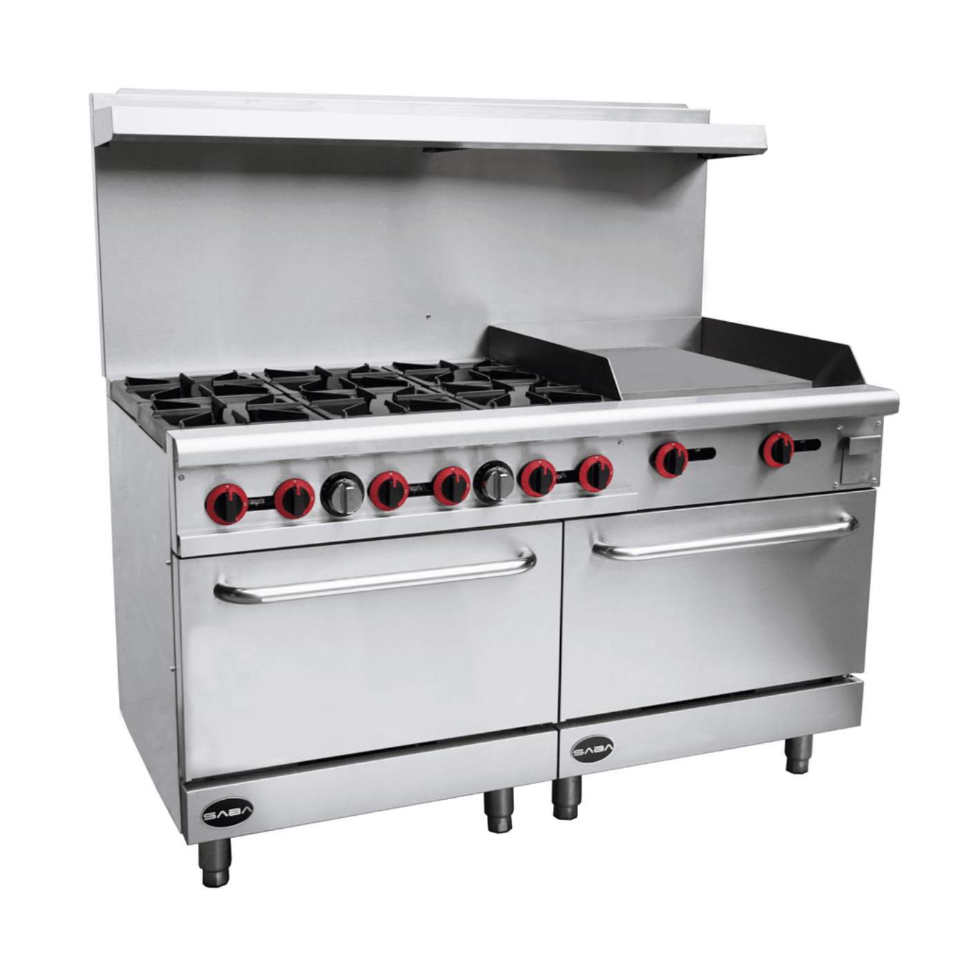 SABA GR60-G24 - Commercial Gas Range 6 Burner with 24" Gas Griddle & Bottom Oven - GR60-G24
