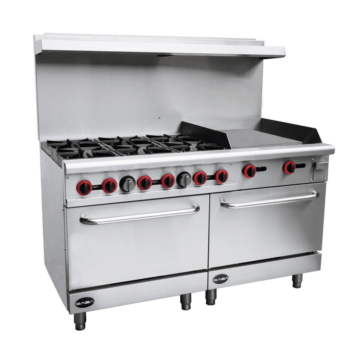 SABA GR60-G24 - Commercial Gas Range 6 Burner with 24" Gas Griddle & Bottom Oven - GR60-G24