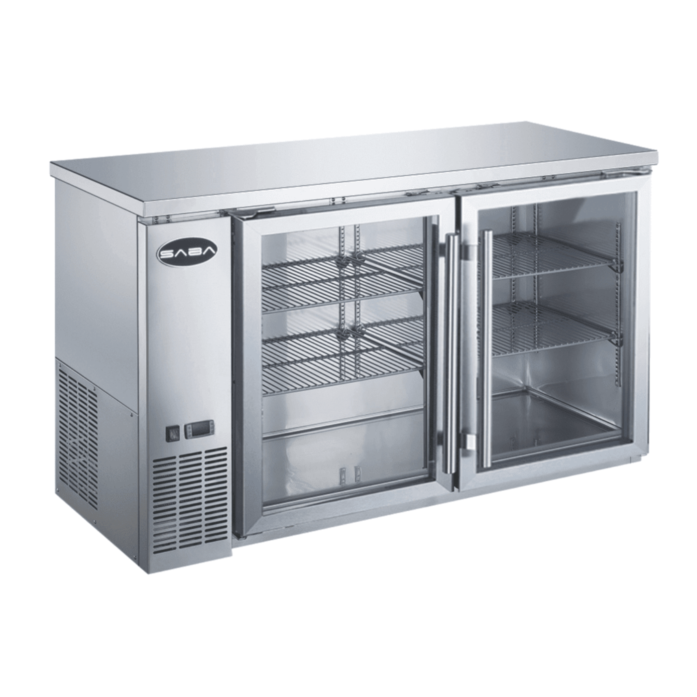 SABA SBB-24-60GSS - 24" Depth 60' Two Glass Door Commercial Back Bar Cooler Stainless Steel - SBB-24-60GSS