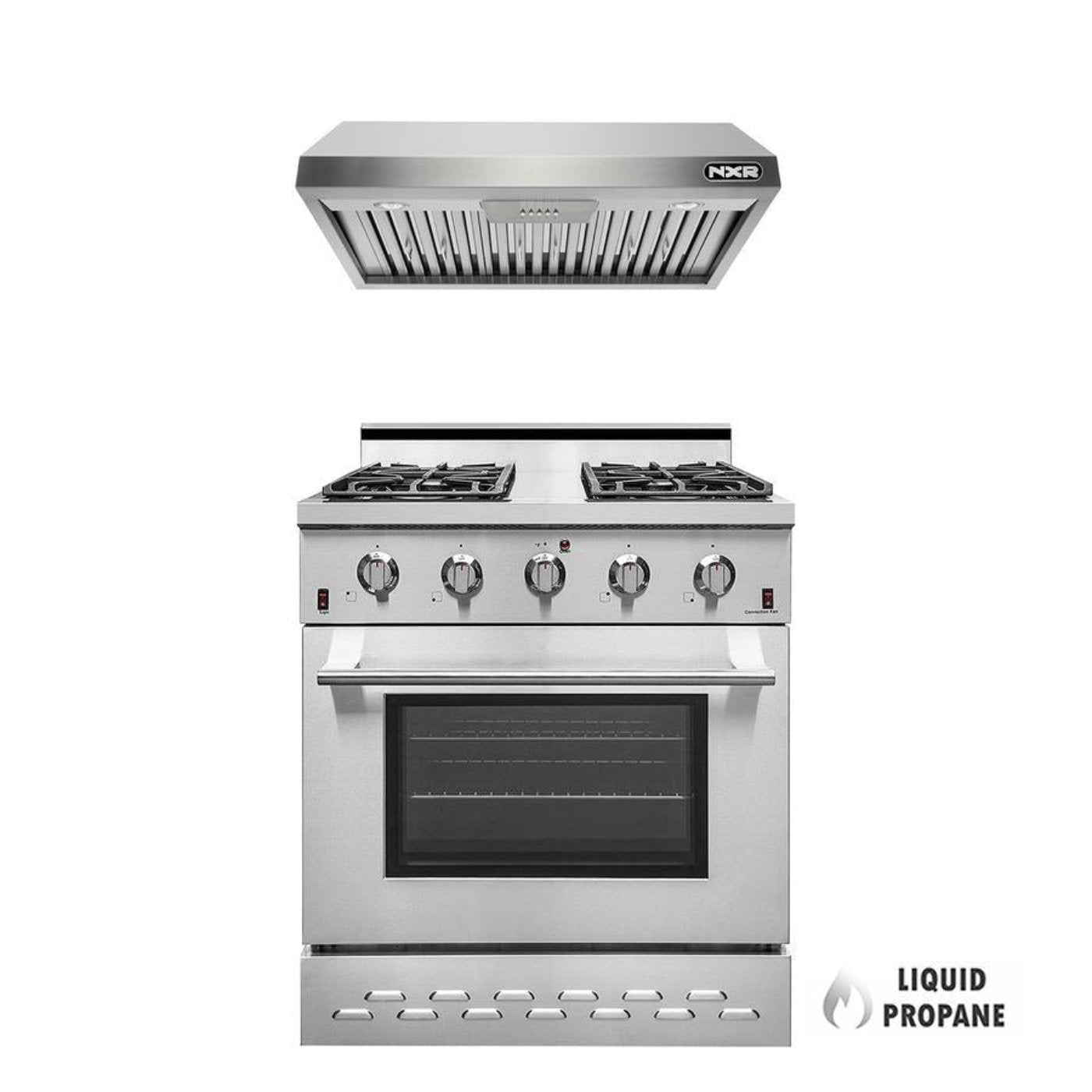 NXR 30" Propane Gas Range & Under Cabinet Hood Bundle, Stainless Steel - SC3055LPEHBD