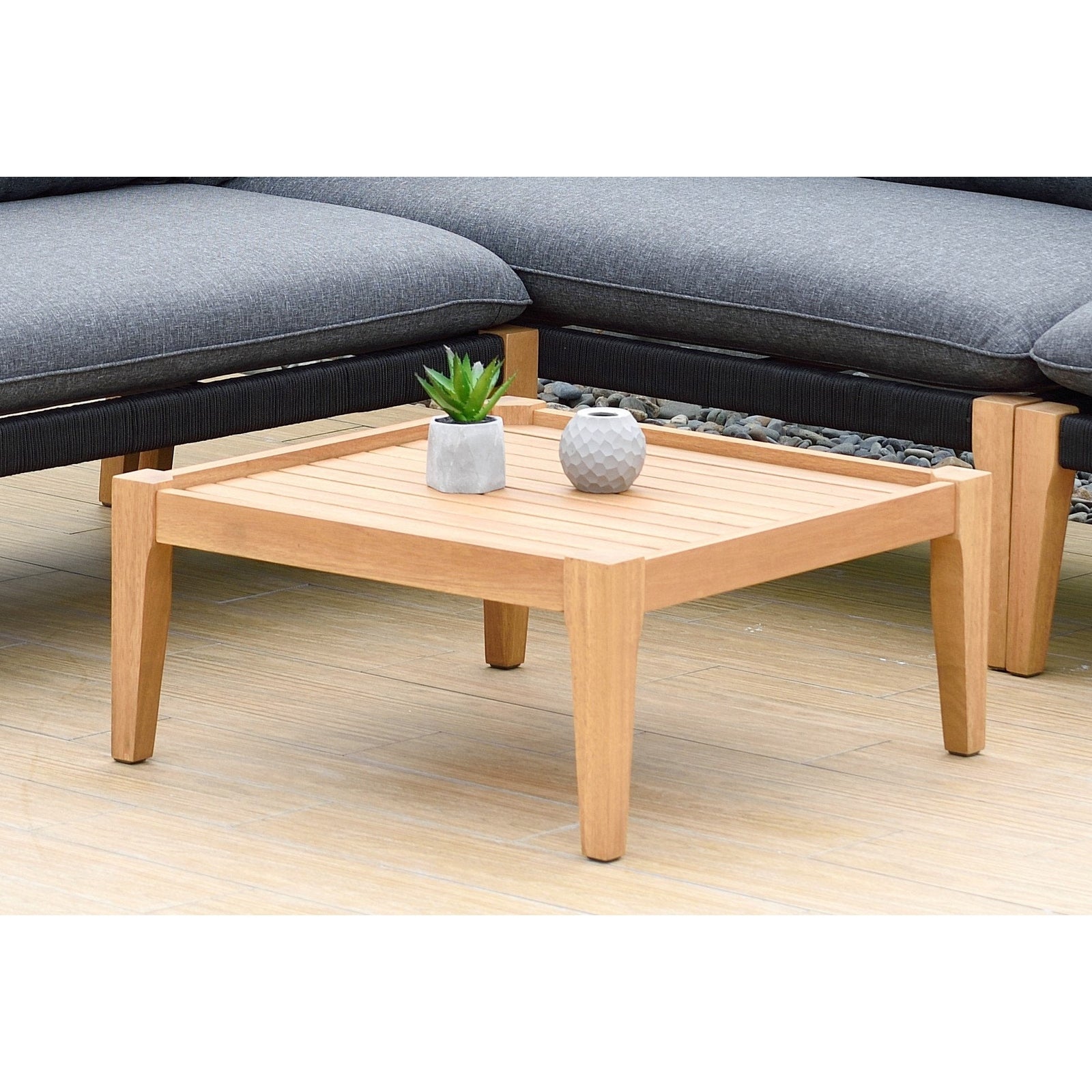 Midtown Concept Barry 4 Piece Teak Finish Sectional Seating Set - Black