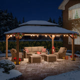 Sunjoy 12×16 ft. Wood Gazebo, Outdoor Patio Steel Hardtop Gazebo, Cedar Framed Wooden Gazebo with 2-tier Metal Roof