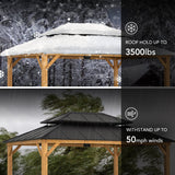 Sunjoy 12×16 ft. Wood Gazebo, Outdoor Patio Steel Hardtop Gazebo, Cedar Framed Wooden Gazebo with 2-tier Metal Roof