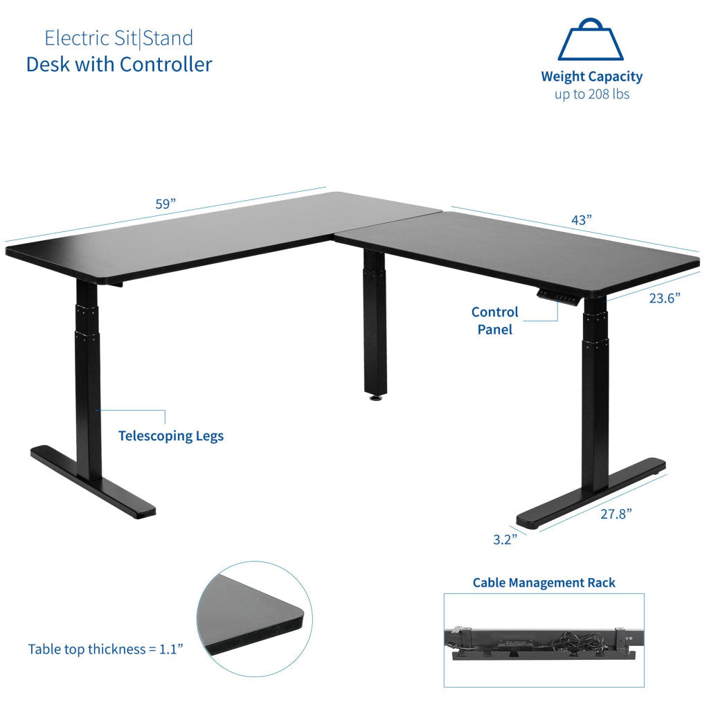 Vivo 67" x 60" Corner L-Shaped Standing Desk- Black - DESK-KIT-3E6B