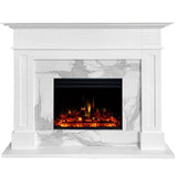 Cambridge - 53"x17.7"x13.4" Sofia Fireplace Mantel w/ Marble and Deep Log Insert - Electric Mantel Fireplaces - CAM5617-1WHTLG3