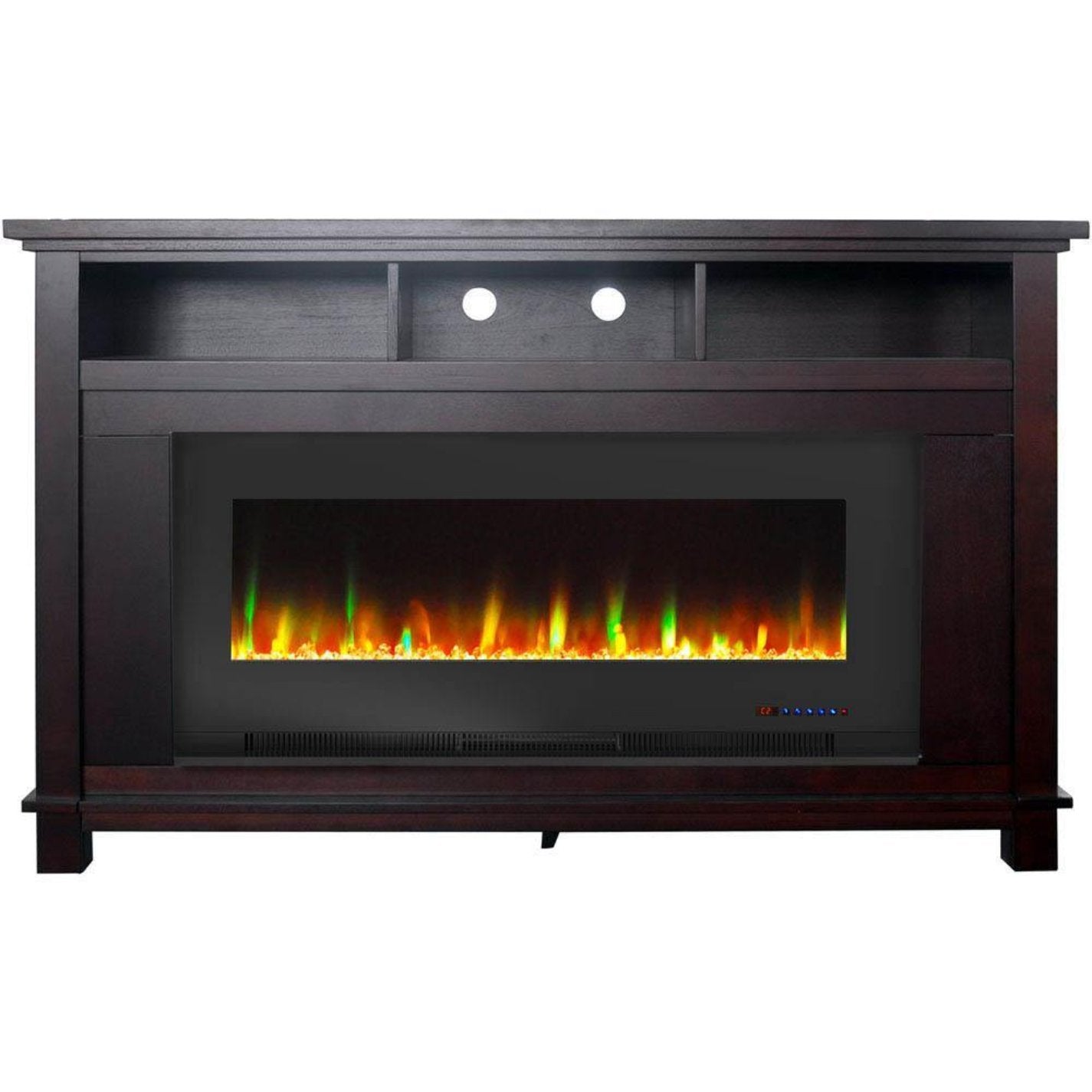 Cambridge San Jose Electric Fireplace TV Stand in Black with Color-Changing LED Fireplace Heater and Crystal Rock Display _ CAM5735-1BLK
