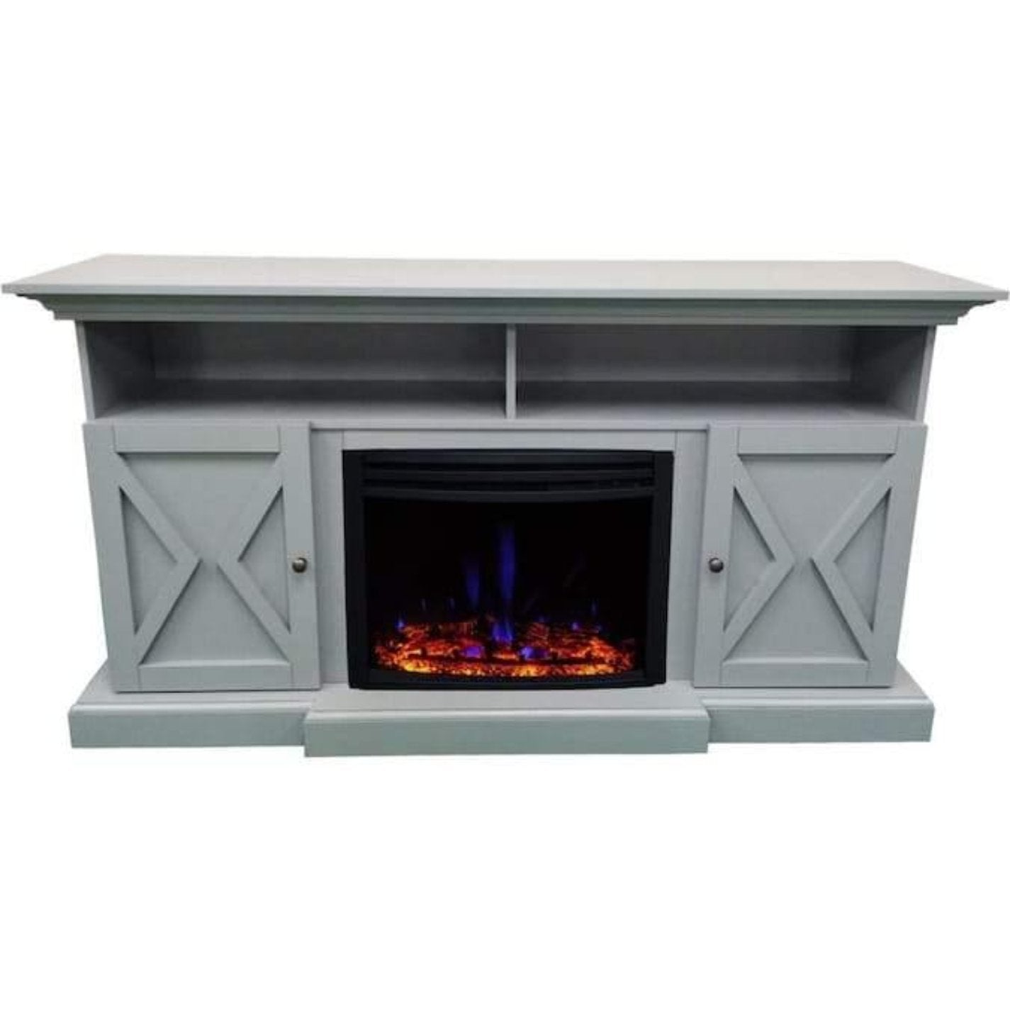 Cambridge 62-in. Summit Farmhouse Style Electric Fireplace Mantel with Deep Log Insert, Mahogany _ CAM6215-1MAHLG3