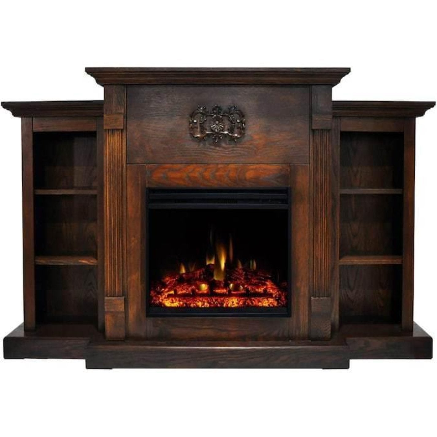 Cambridge Sanoma Electric Fireplace Heater with 72-In. Cherry Mantel, Bookshelves, Enhanced Log Display, Multi-Color Flames, and Remote _ CAM7233-1CHRLG3