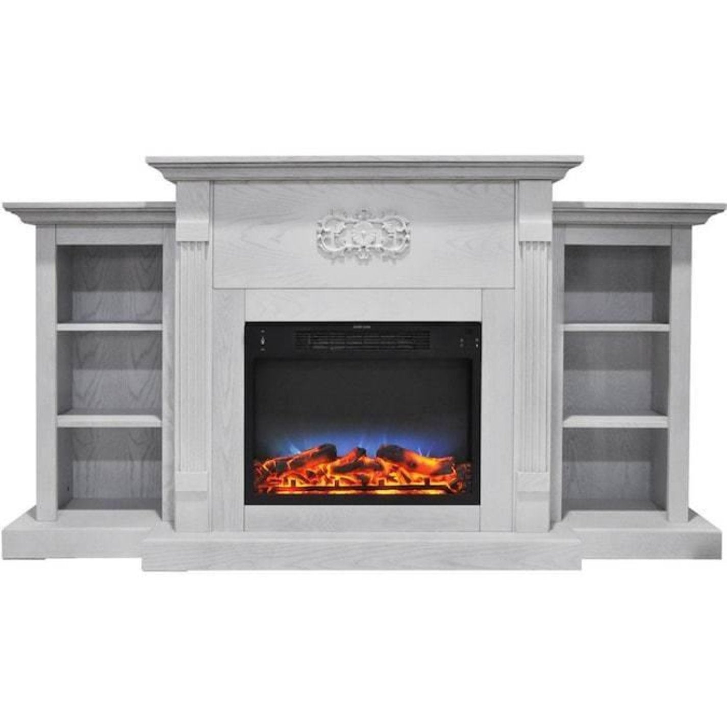 Cambridge Sanoma 72 In. Electric Fireplace in Cherry with Bookshelves and Enhanced Log Display CAM7233 -1 CHRLG2