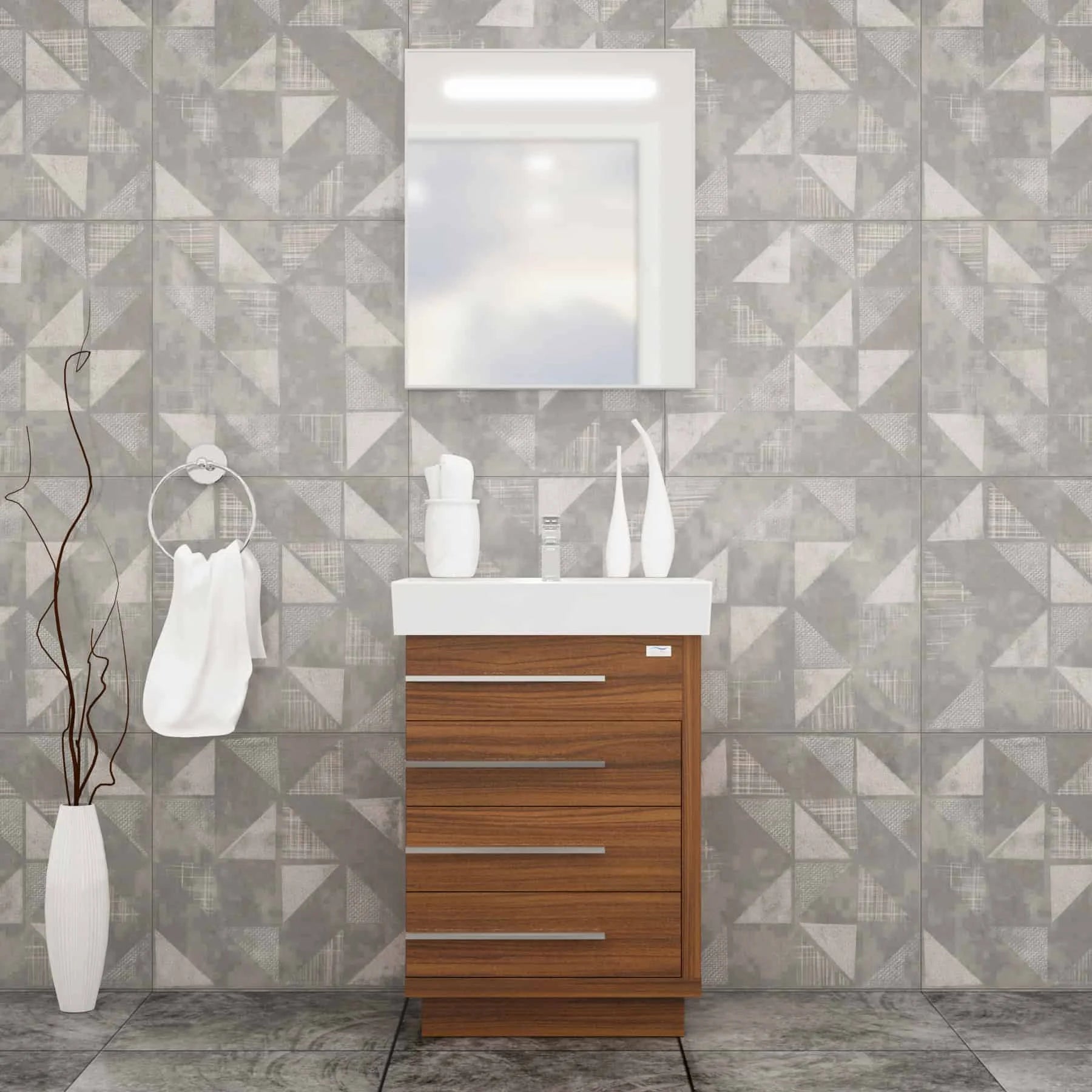 Casa Mare Domenico 24 Matte Walnut Vanity Ceramic Sink Combo - Domenico60MW-24-MSC-S