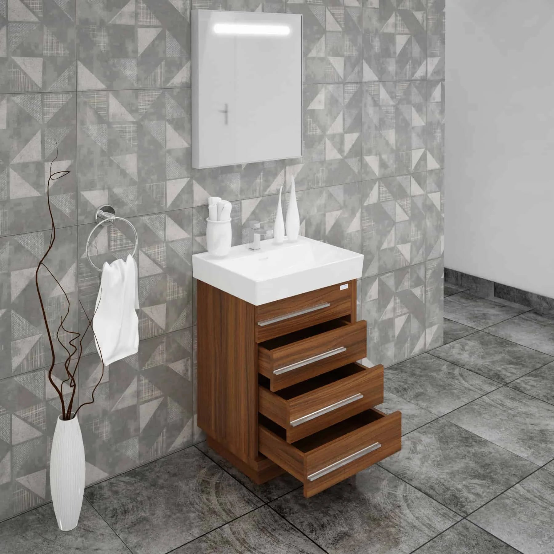 Casa Mare Domenico 24 Matte Walnut Vanity Ceramic Sink Combo - Domenico60MW-24-MSC-S