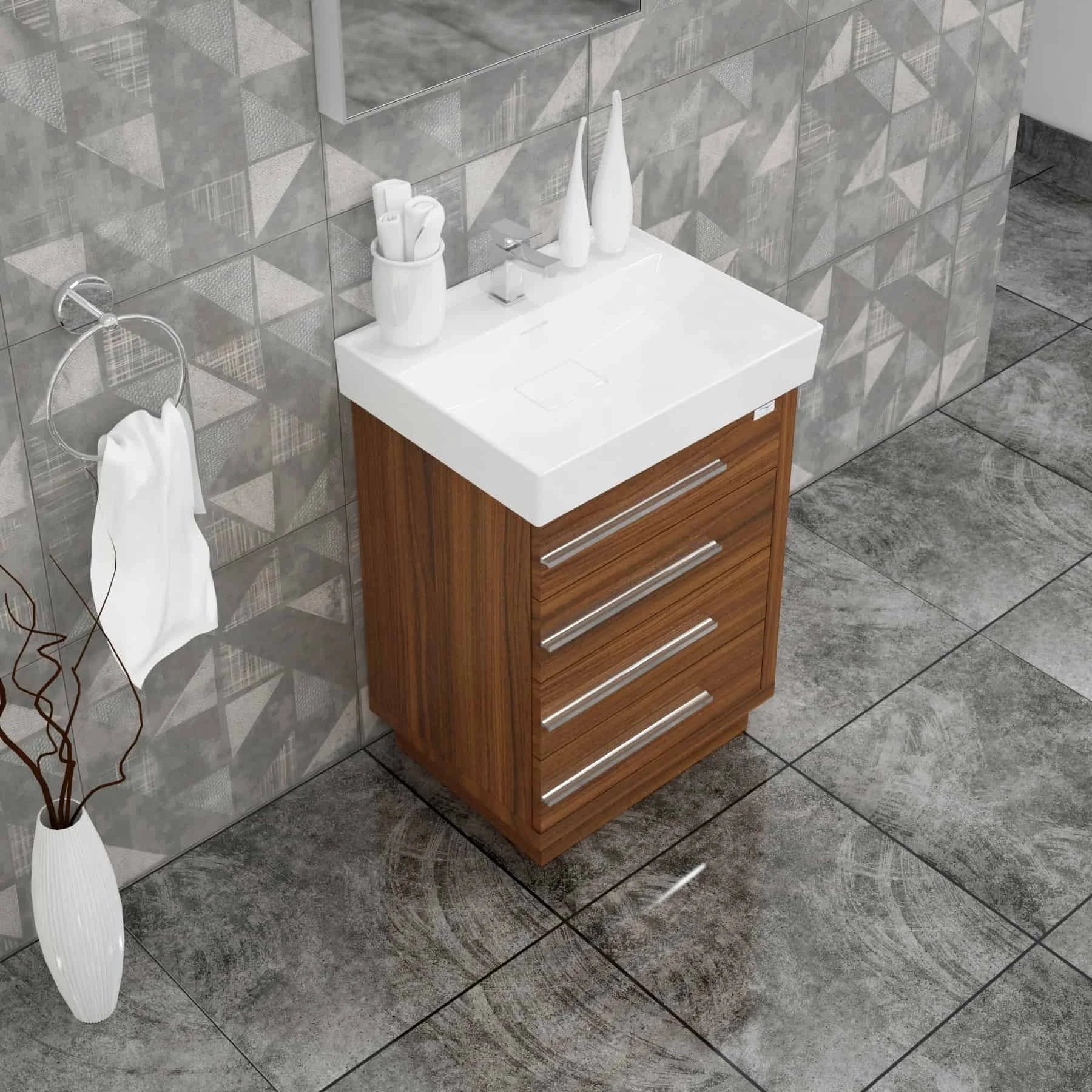 Casa Mare Domenico 24 Matte Walnut Vanity Ceramic Sink Combo - Domenico60MW-24-MSC-S