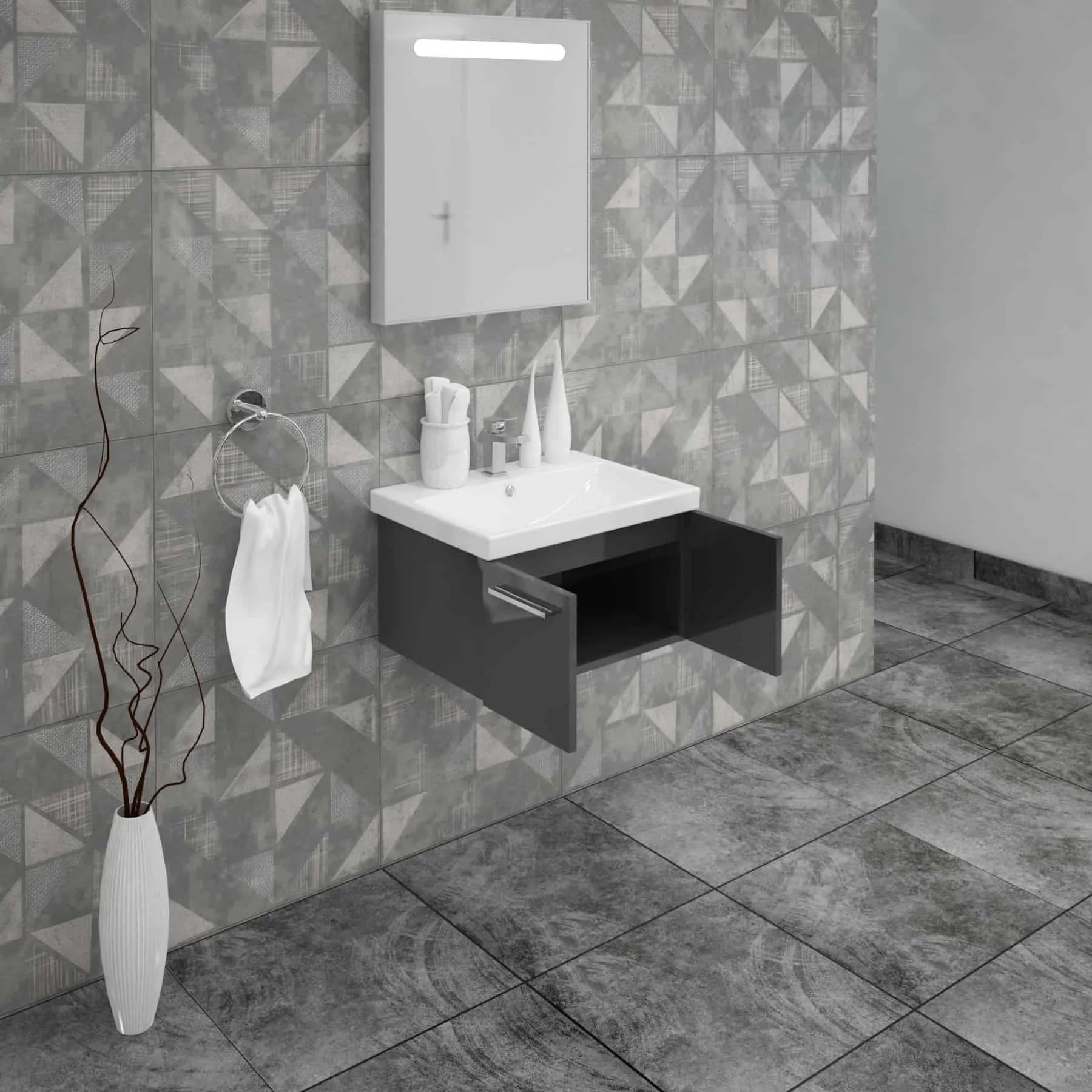 Casa Mare Aspe 24 Glossy Gray Vanity Ceramic Sink Combo - Aspe60GG-24-MSC-S
