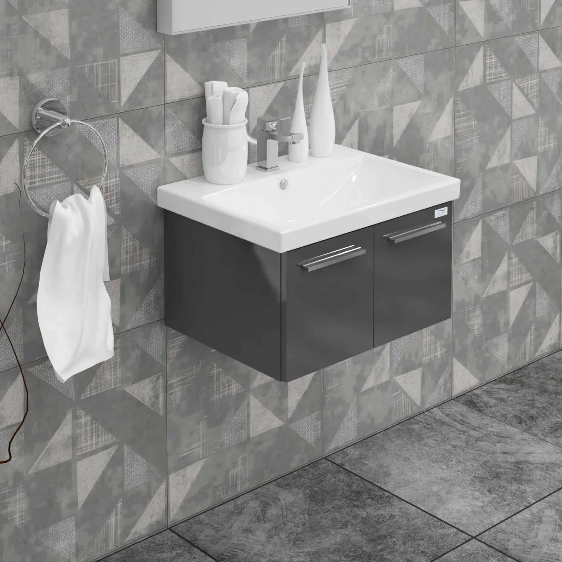 Casa Mare Aspe 24 Glossy Gray Vanity Ceramic Sink Combo - Aspe60GG-24-MSC-S