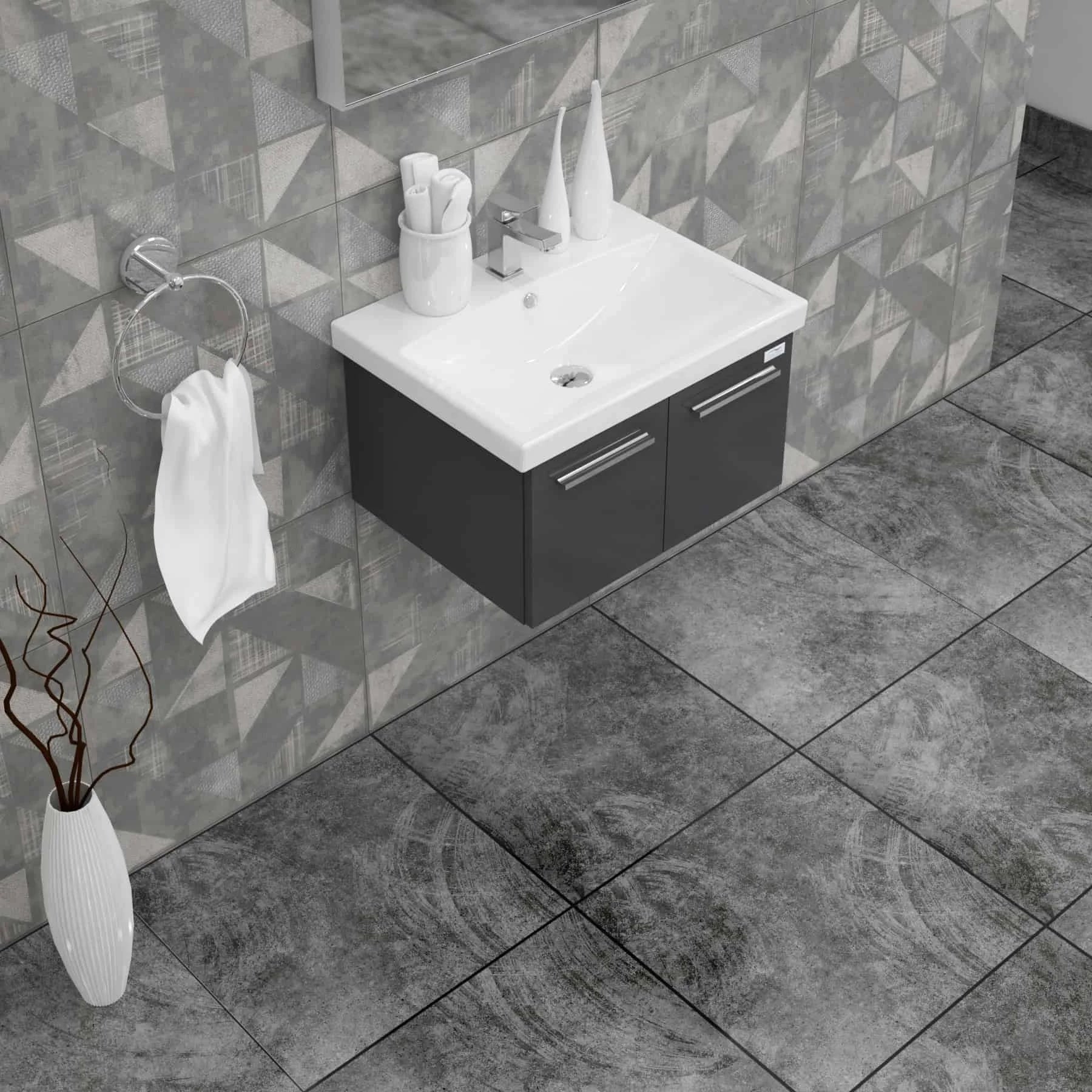 Casa Mare Aspe 24 Glossy Gray Vanity Ceramic Sink Combo - Aspe60GG-24-MSC-S