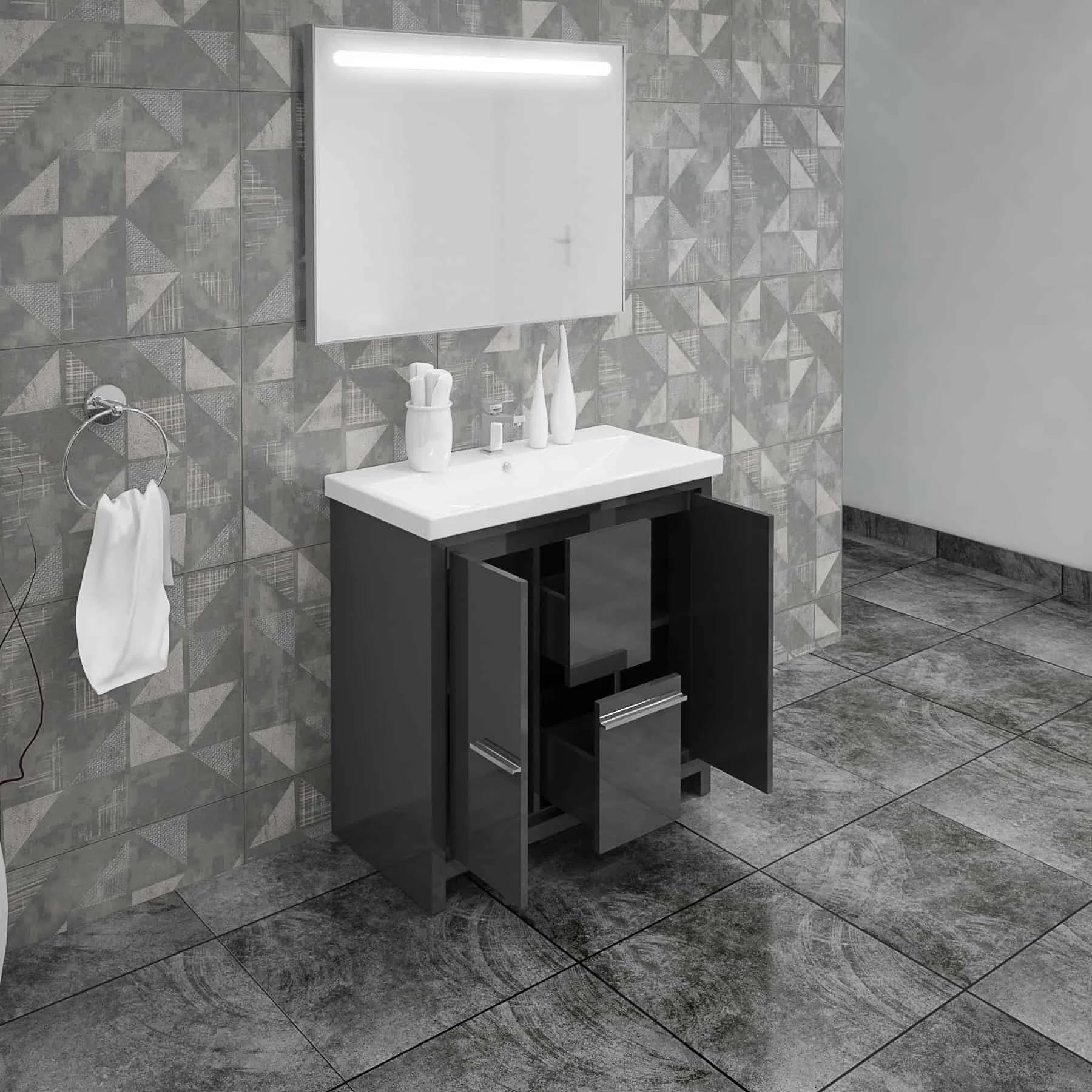 Casa Mare Alessio 32 Glossy Gray Vanity Ceramic Sink Combo - Alessio80GG-32-MSC-S