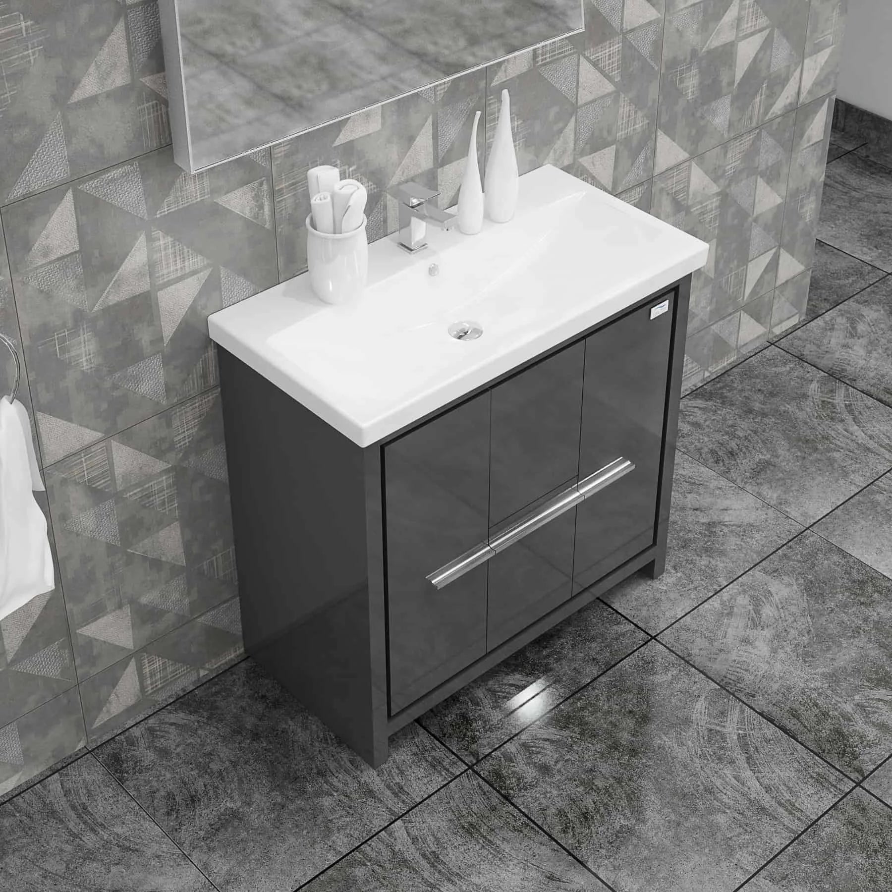Casa Mare Alessio 32 Glossy Gray Vanity Ceramic Sink Combo - Alessio80GG-32-MSC-S