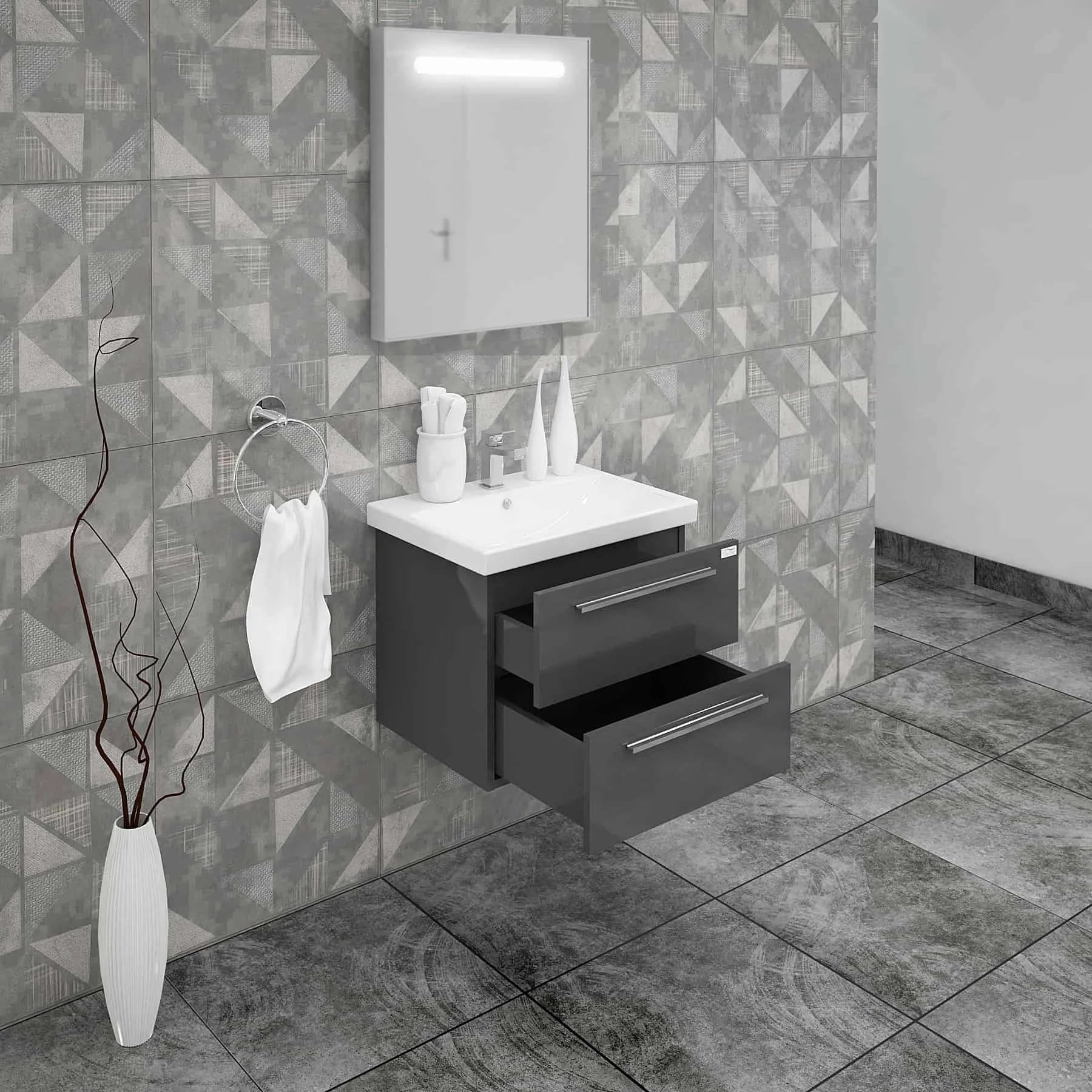 Casa Mare Elke 32 Glossy Gray Vanity Ceramic Sink Combo - Elke80GG-32-MSC-S