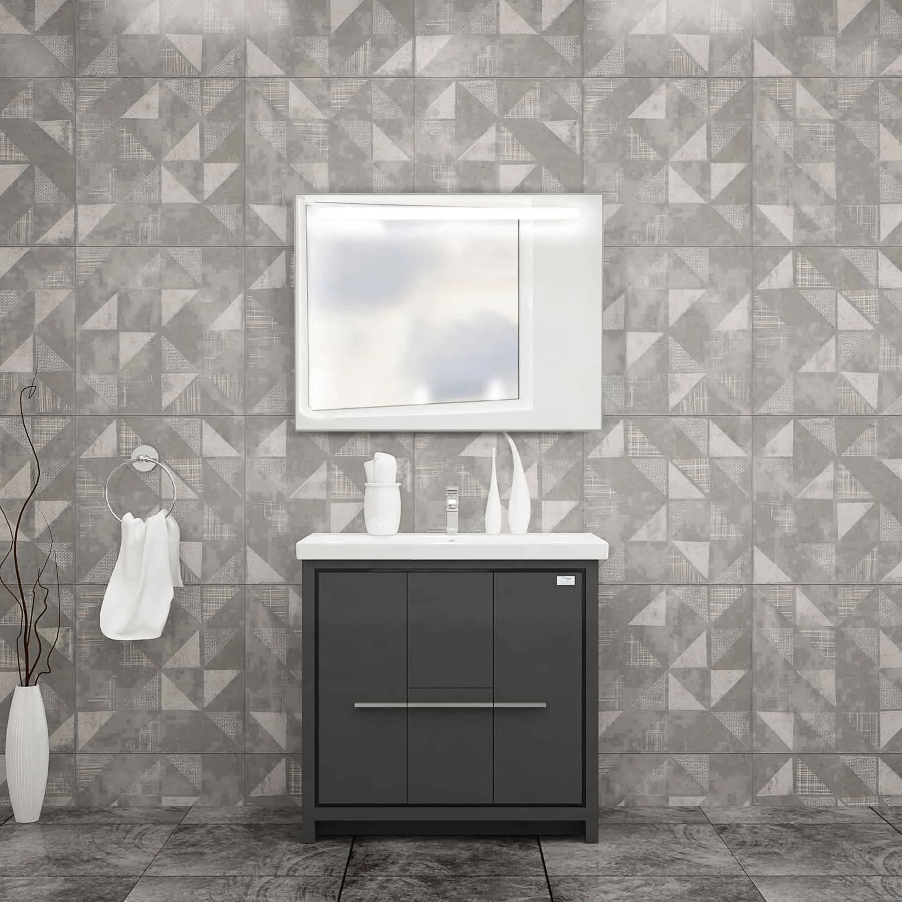 Casa Mare Alessio 36 Glossy Gray Vanity Ceramic Sink Combo - Alessio90GG-36-MSC-S