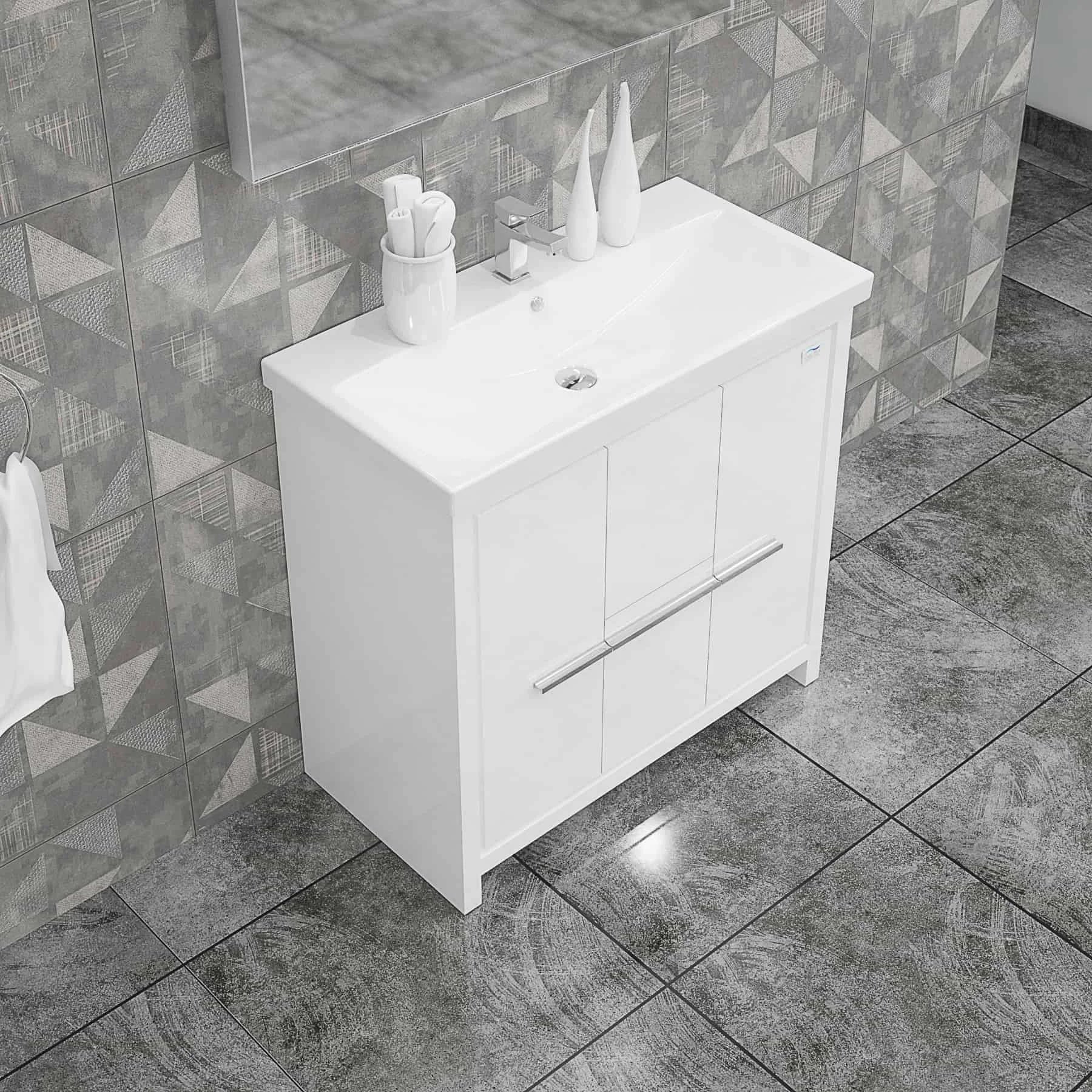 Casa Mare Alessio 32 Glossy White Vanity Ceramic Sink Combo - Alessio80GW-32-MSC-S