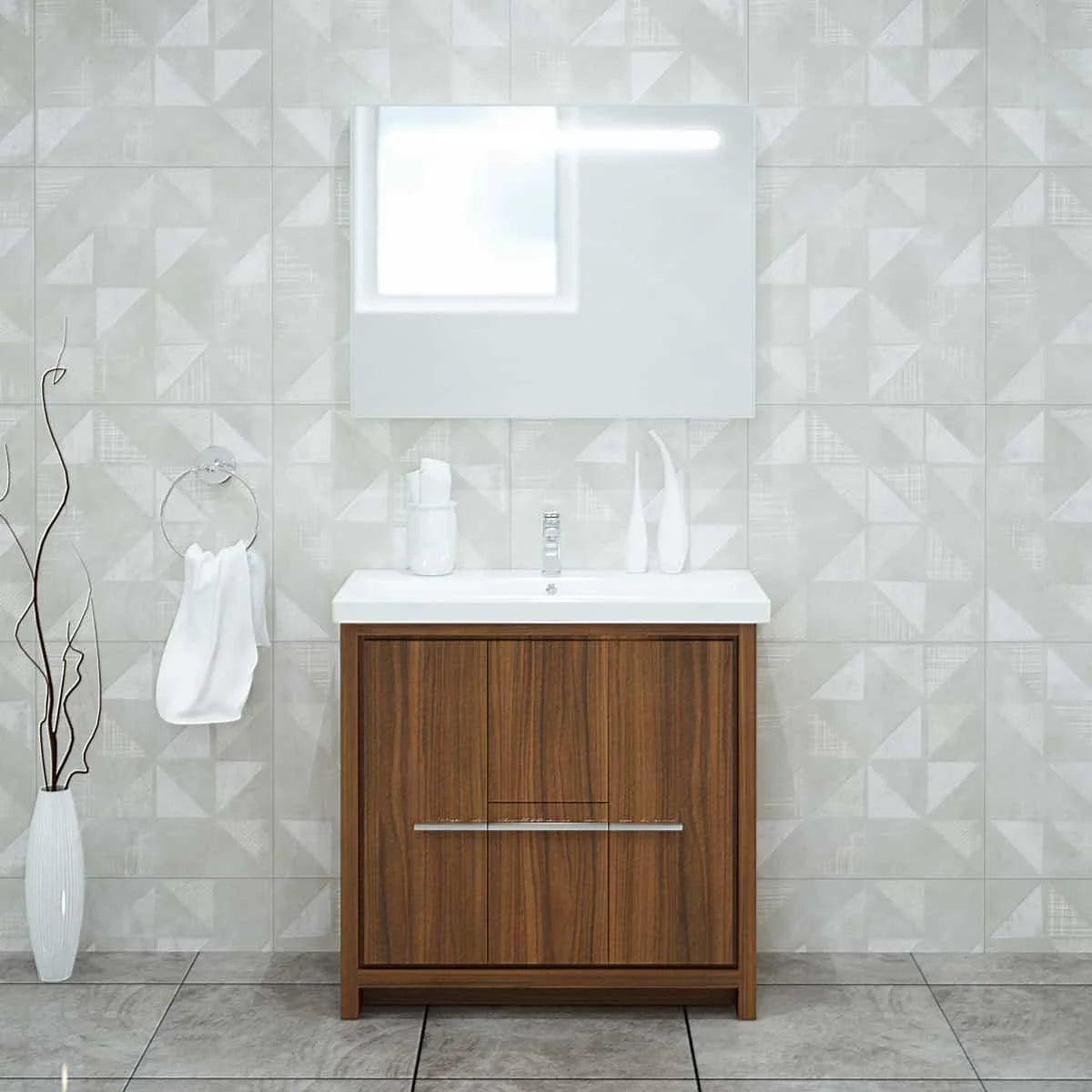 Casa Mare Alessio 32 Matte Walnut Vanity Ceramic Sink Combo - Alessio80MW-32-MSC-S