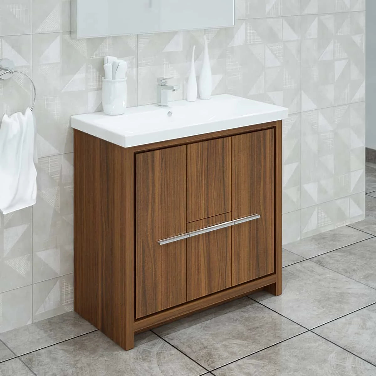 Casa Mare Alessio 32 Matte Walnut Vanity Ceramic Sink Combo - Alessio80MW-32-MSC-S