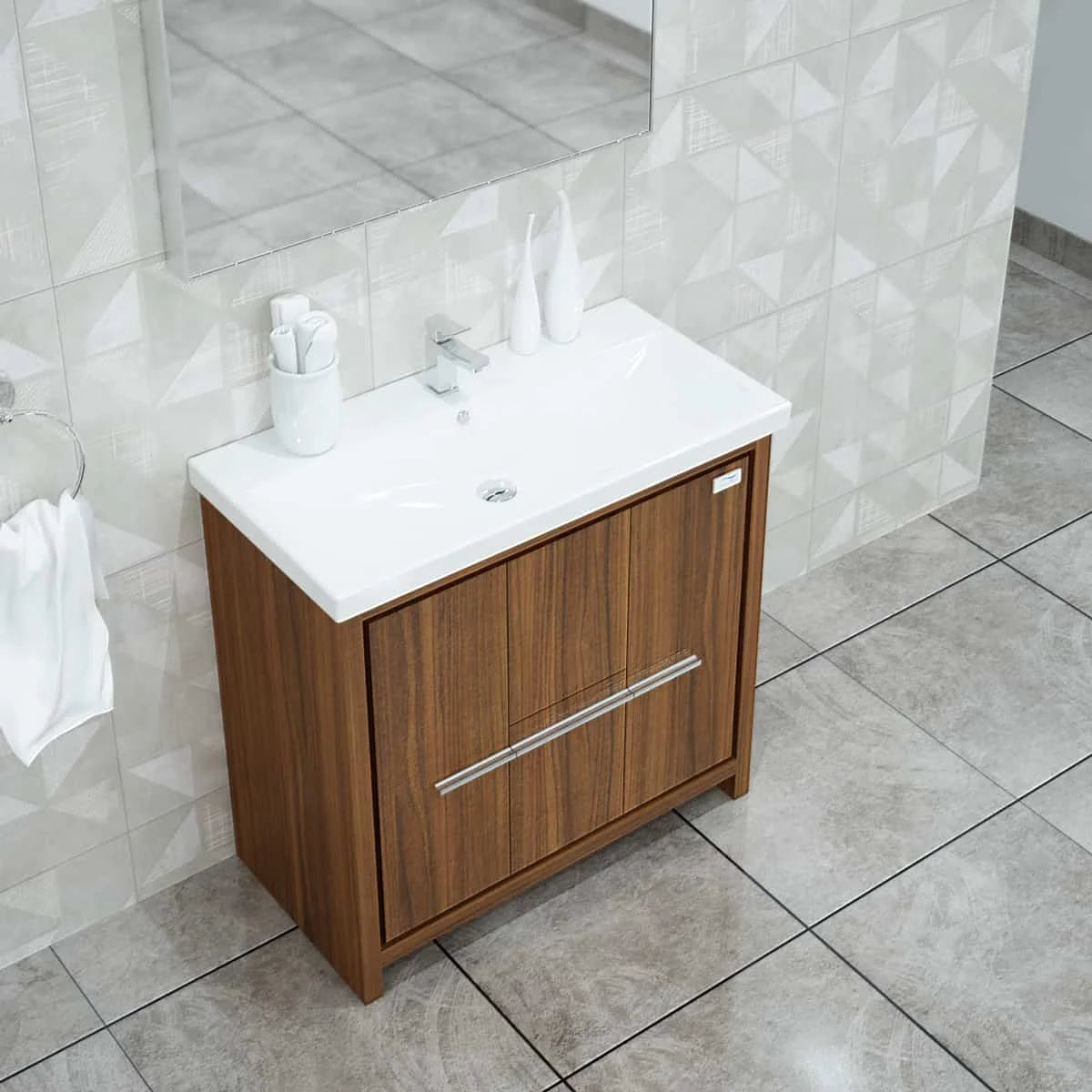 Casa Mare Alessio 32 Matte Walnut Vanity Ceramic Sink Combo - Alessio80MW-32-MSC-S