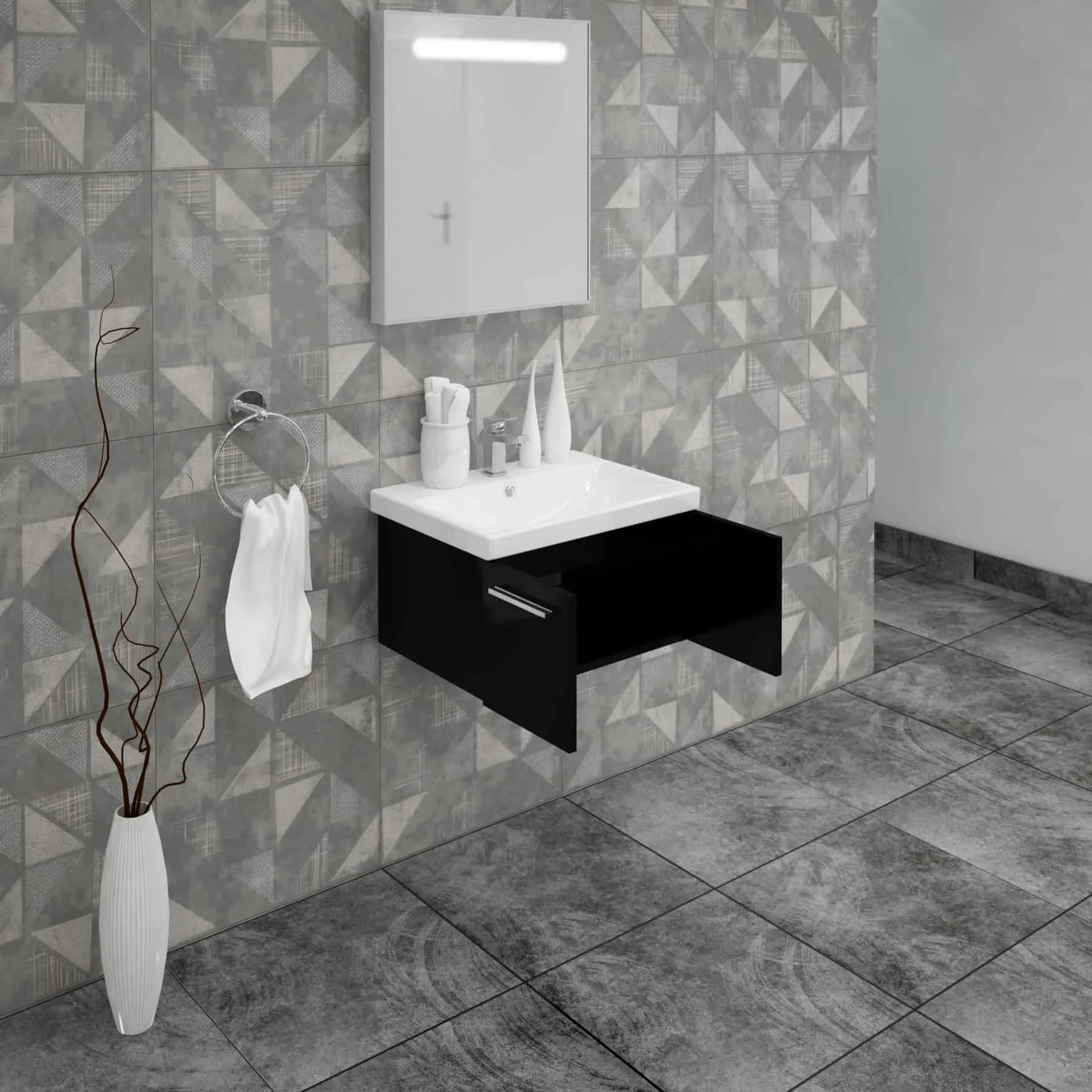 Casa Mare Aspe 24 Glossy Black Vanity Ceramic Sink Combo - Aspe60GB-24-MSC-S