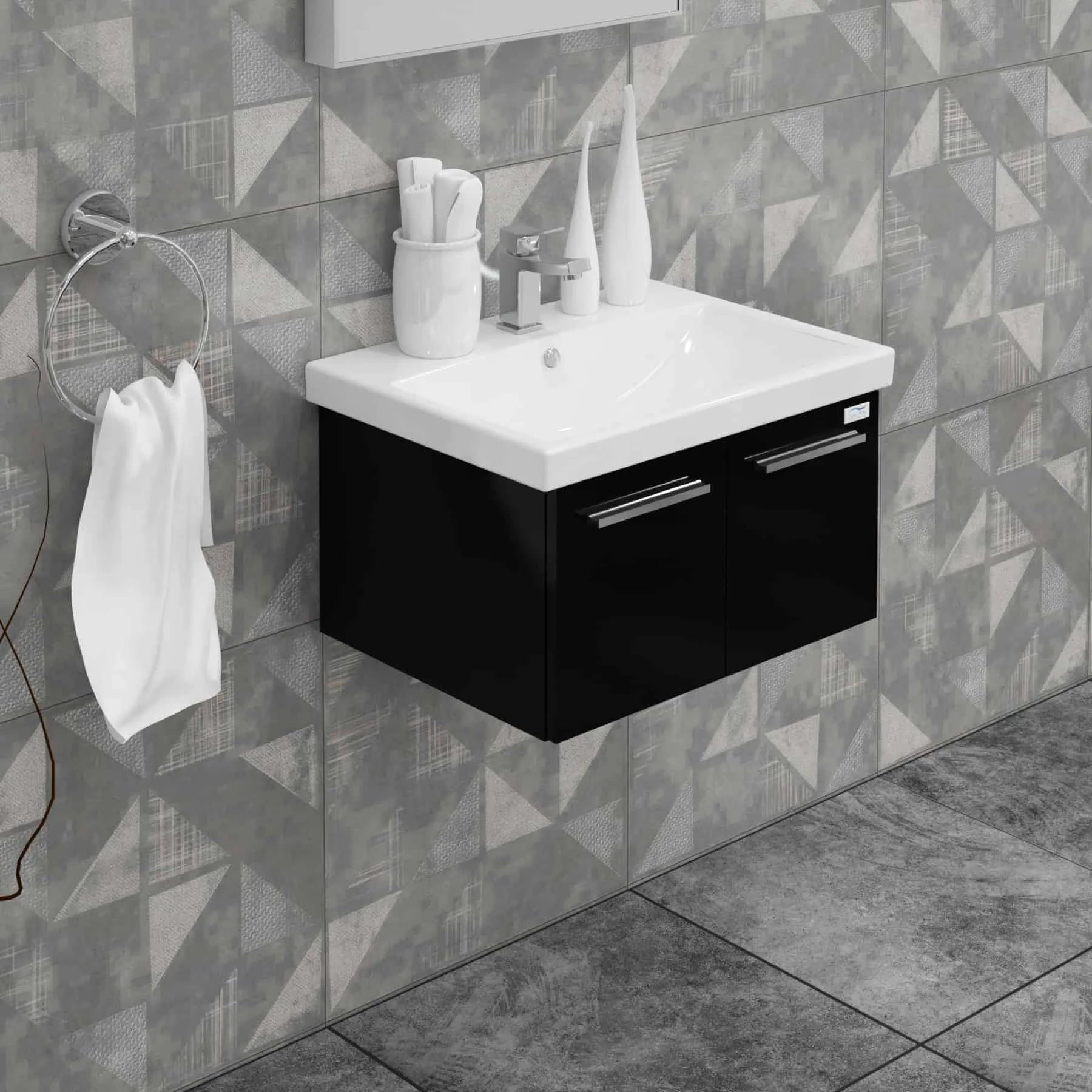 Casa Mare Aspe 24 Glossy Black Vanity Ceramic Sink Combo - Aspe60GB-24-MSC-S