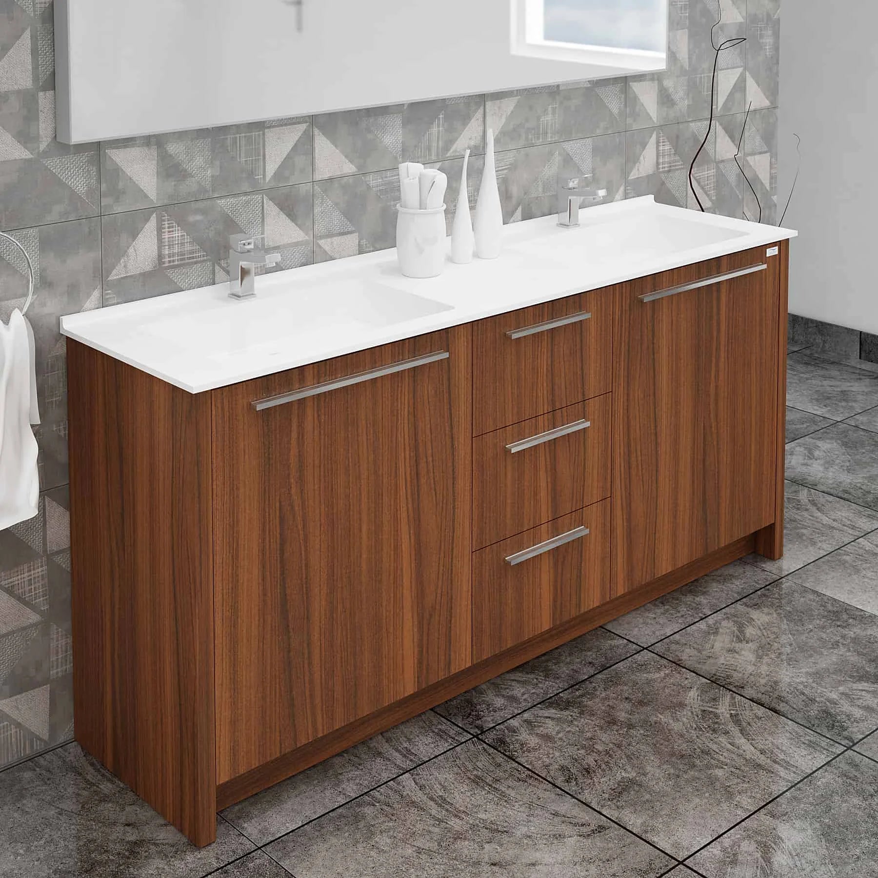 Casa Mare Nona 60 Matte Walnut Bathroom Vanity and Sink Combo- Nona152MW-60-MSC-S
