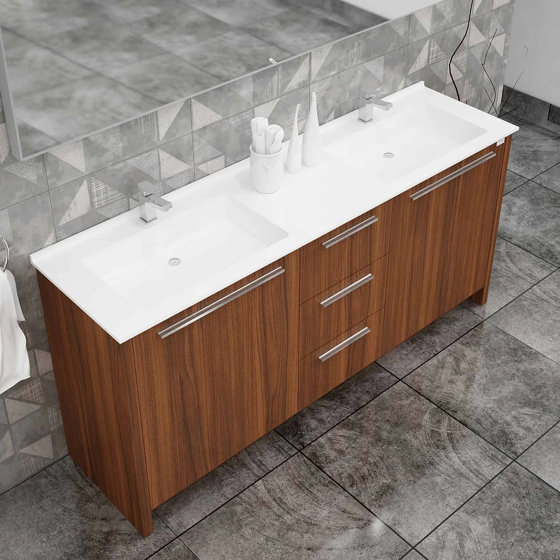 Casa Mare Nona 60 Matte Walnut Bathroom Vanity and Sink Combo- Nona152MW-60-MSC-S