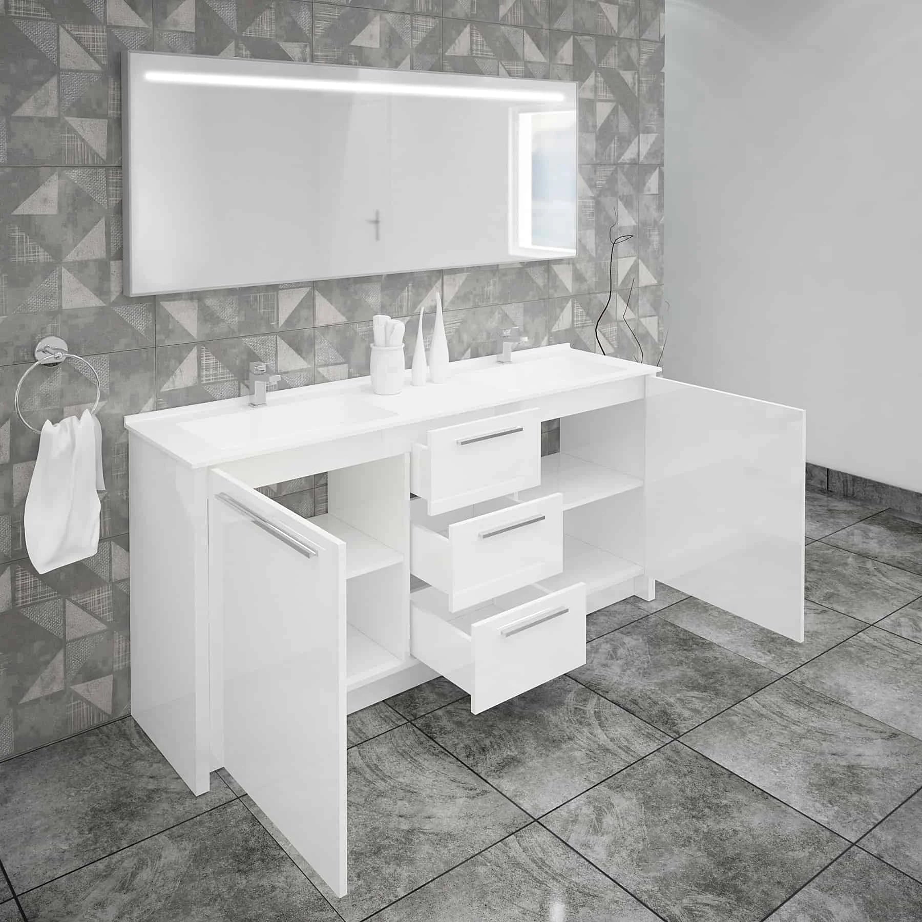Casa Mare Nona 71 Glossy White Double Sink Vanity and Sink Combo - Nona180GW-71-S
