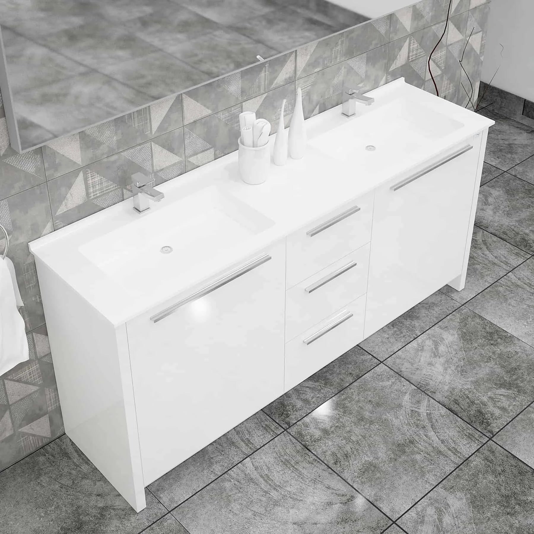 Casa Mare Nona 71 Glossy White Double Sink Vanity and Sink Combo - Nona180GW-71-S