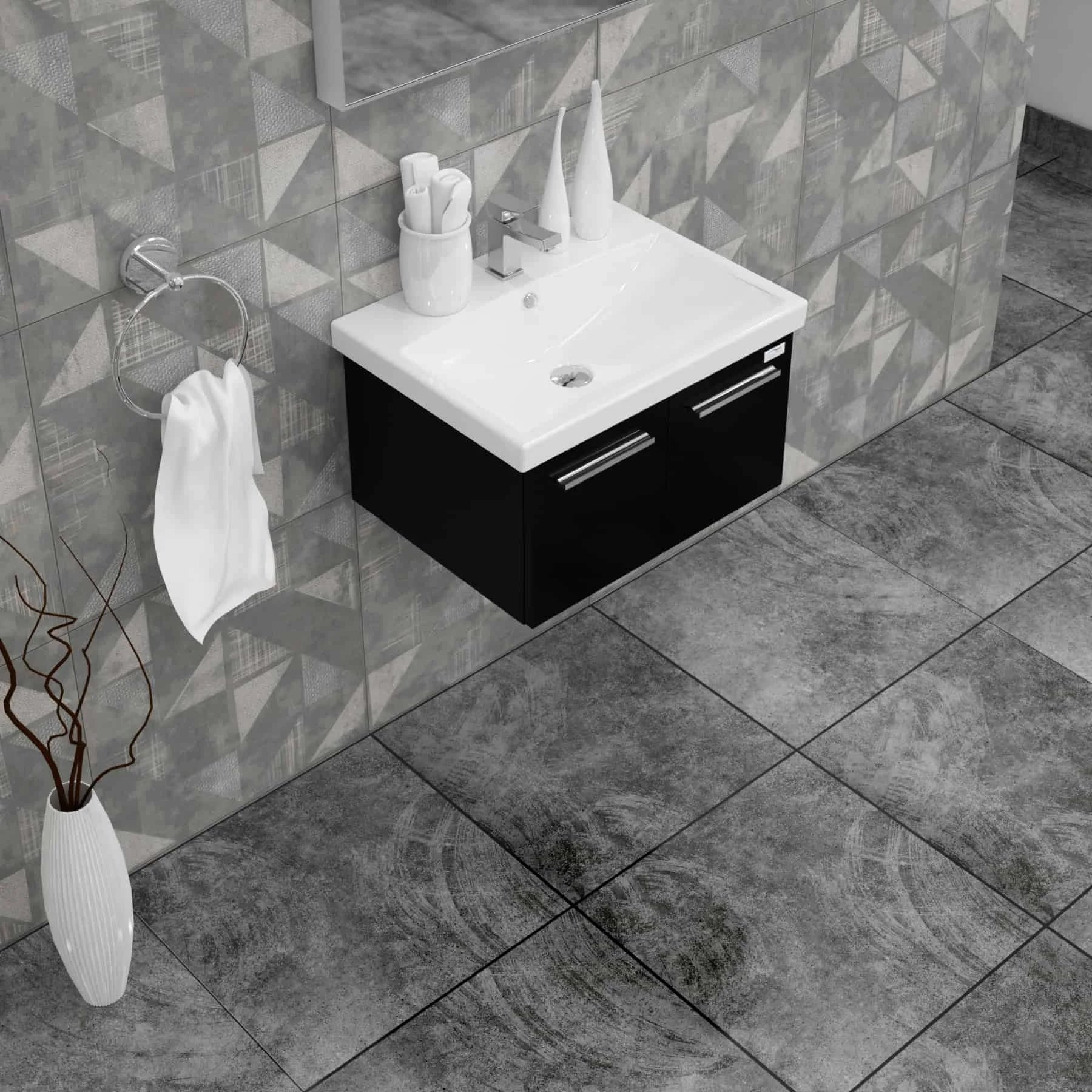 Casa Mare Aspe 32 Glossy Black Vanity Ceramic Sink Combo - Aspe80GB-32-MSC-S