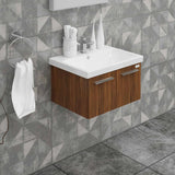 Casa Mare Aspe 24 Matte Walnut Bathroom Vanity and Ceramic Sink Combo with LED Mirror - Aspe60MW-24-MSC-S