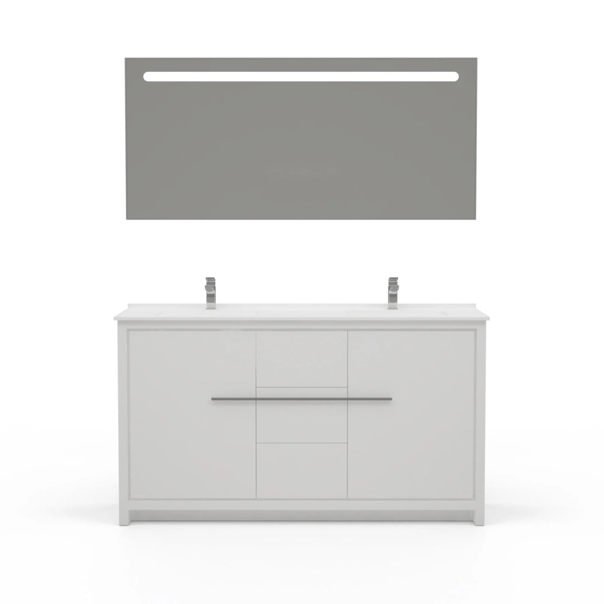Casa Mare Alessio 60 Glossy White Vanity Ceramic Sink Combo - Alessio152GW-60-MSC-S