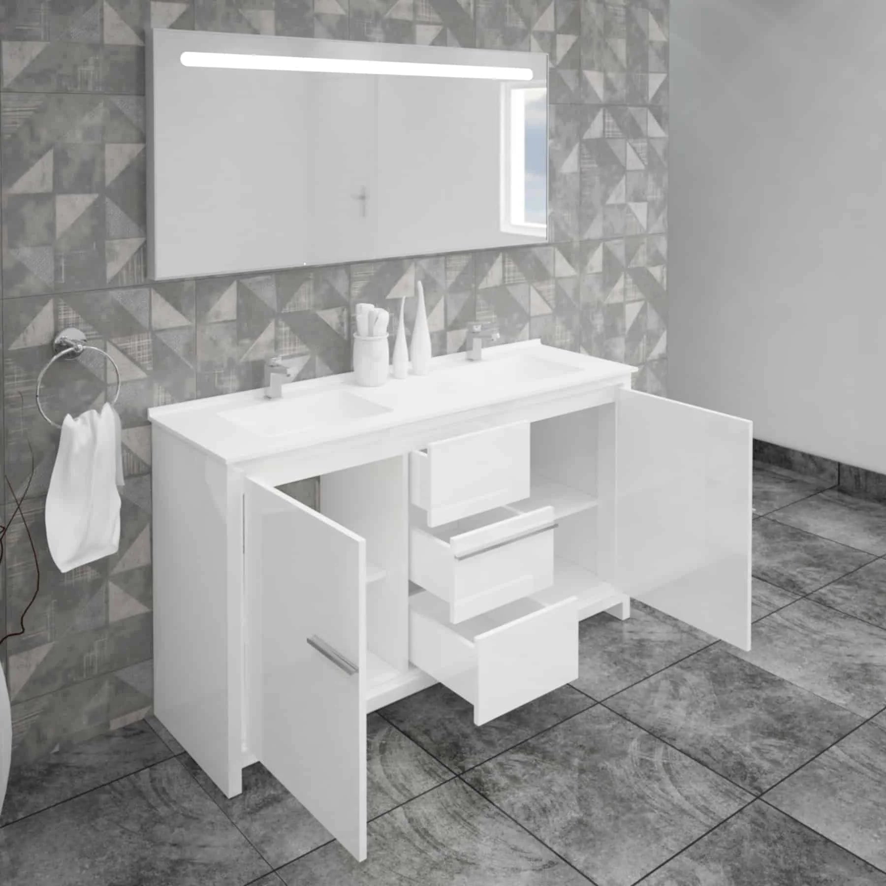 Casa Mare Alessio 60 Glossy White Vanity Ceramic Sink Combo - Alessio152GW-60-MSC-S