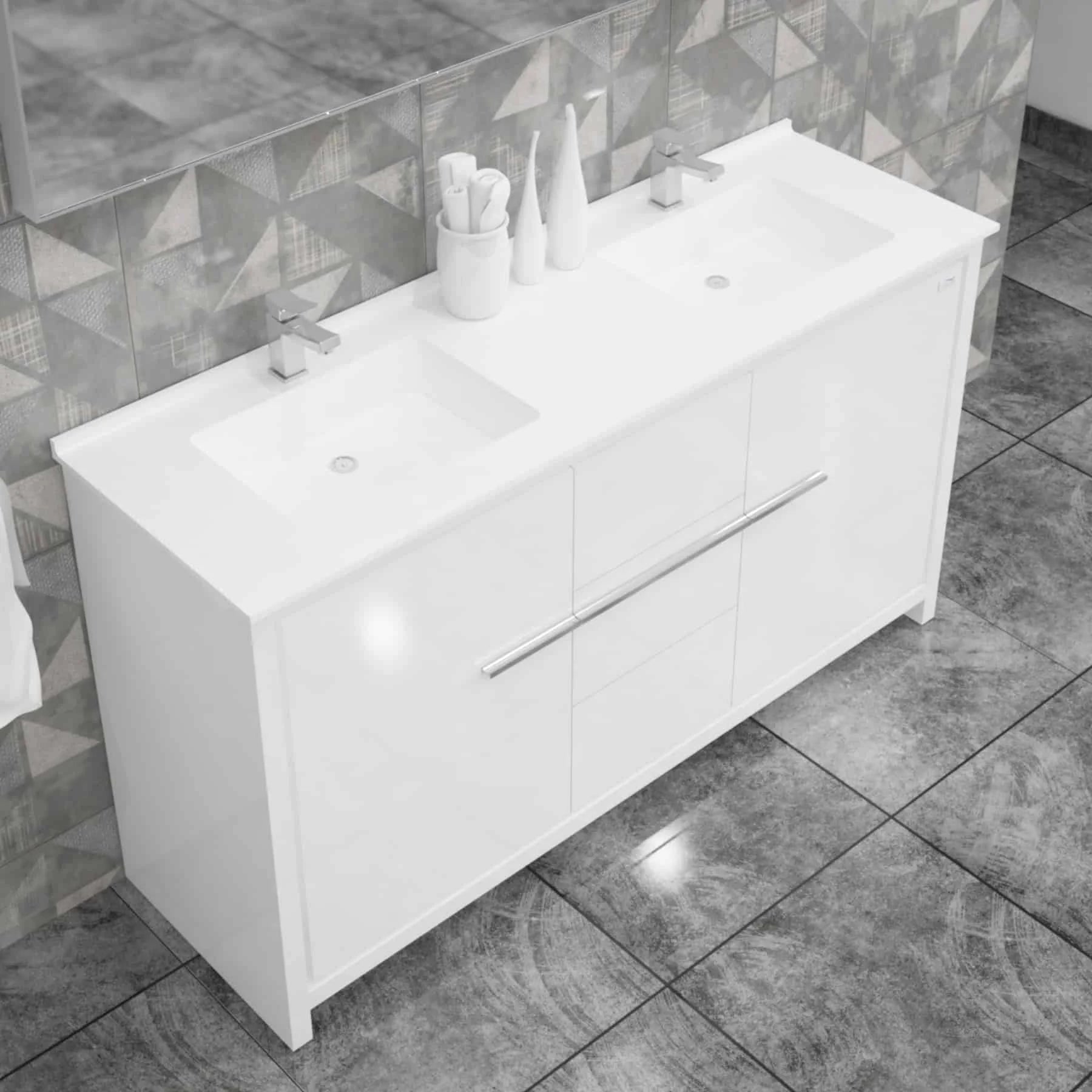 Casa Mare Alessio 60 Glossy White Vanity Ceramic Sink Combo - Alessio152GW-60-MSC-S