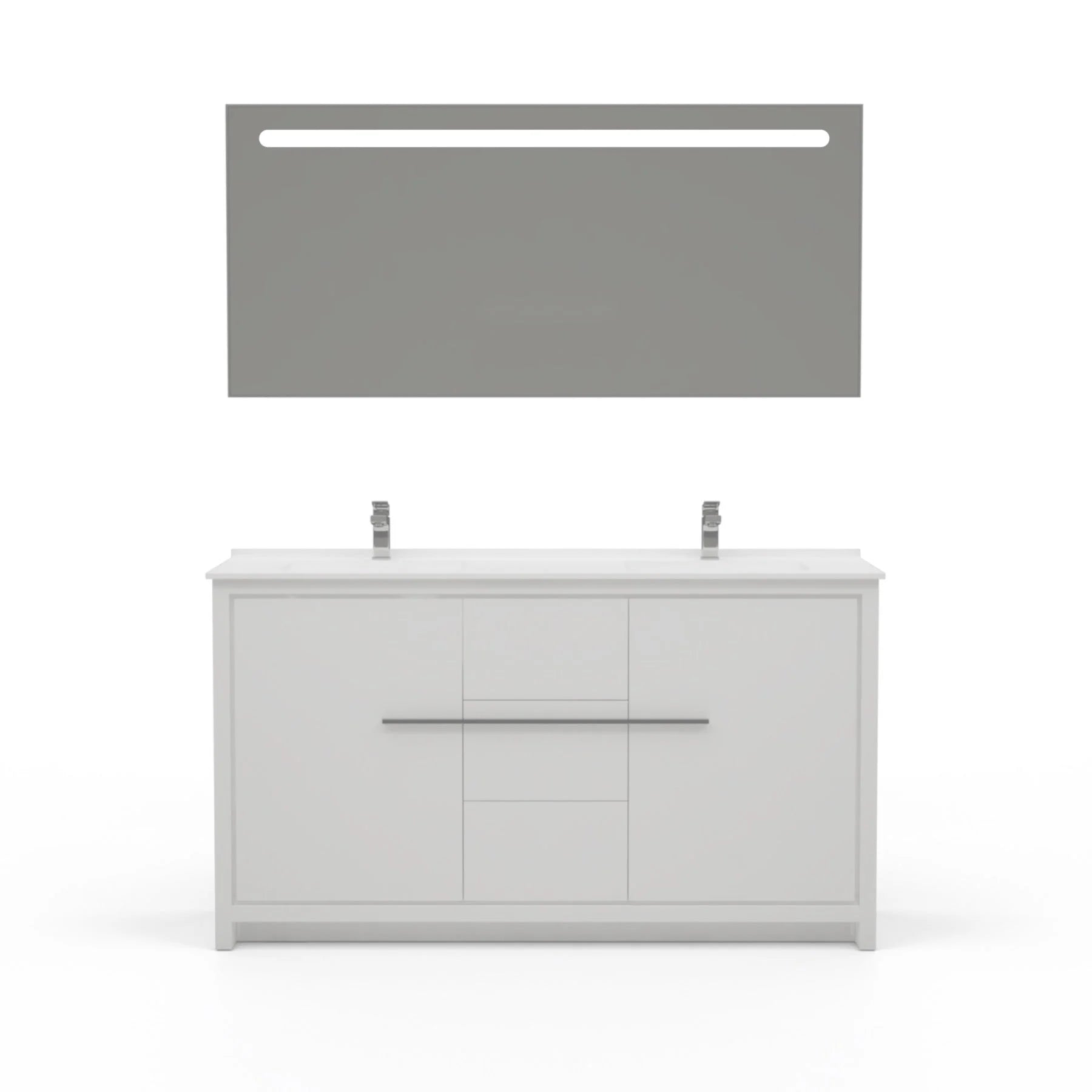 Casa Mare Alessio 60 Glossy White Vanity Ceramic Sink Combo - Alessio152GW-60-MSC-S